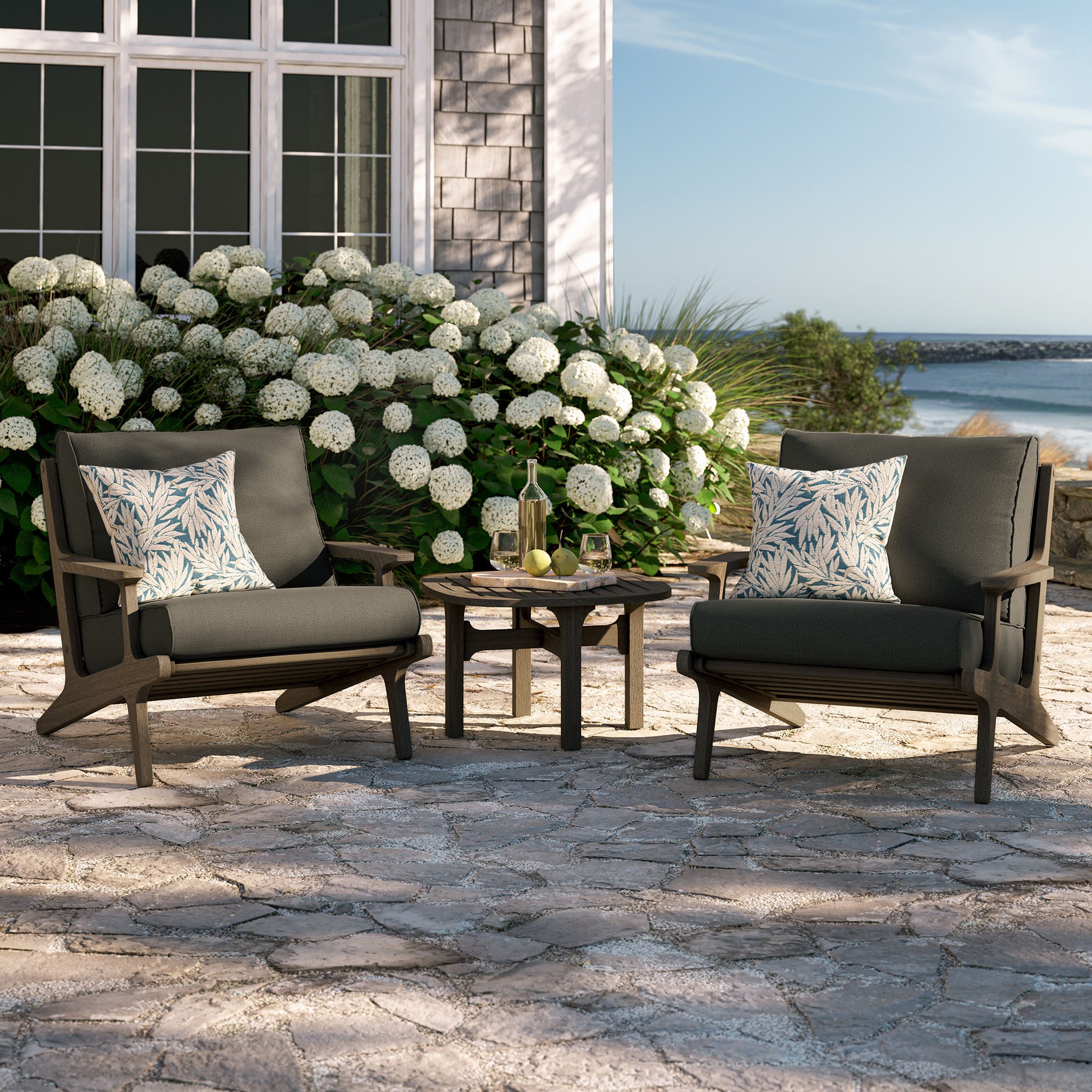 Saratoga 3-Piece Outdoor Patio Teak Wood Furniture Set with Lounge Chairs and Side Table
