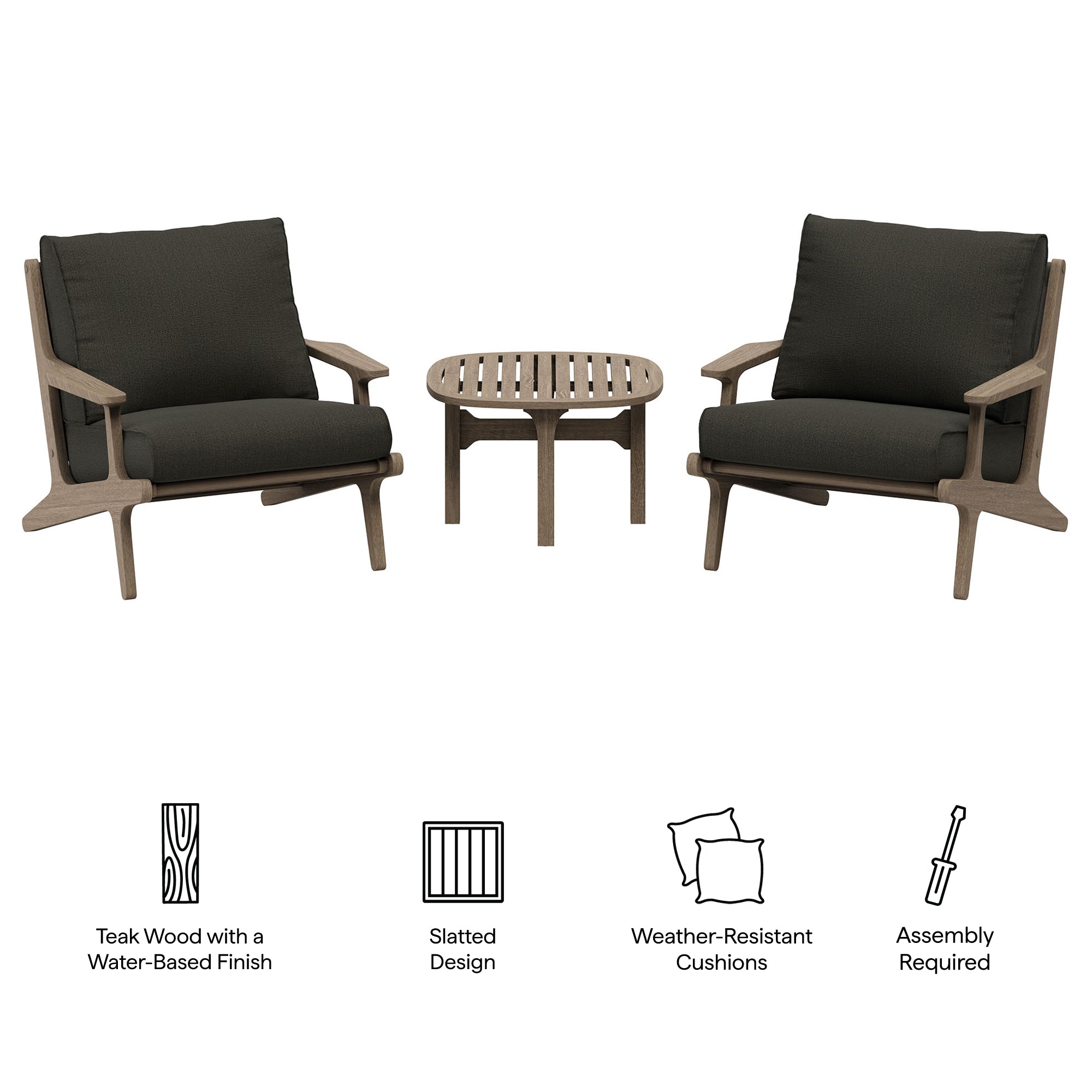 Saratoga 3-Piece Outdoor Patio Teak Wood Furniture Set with Lounge Chairs and Side Table