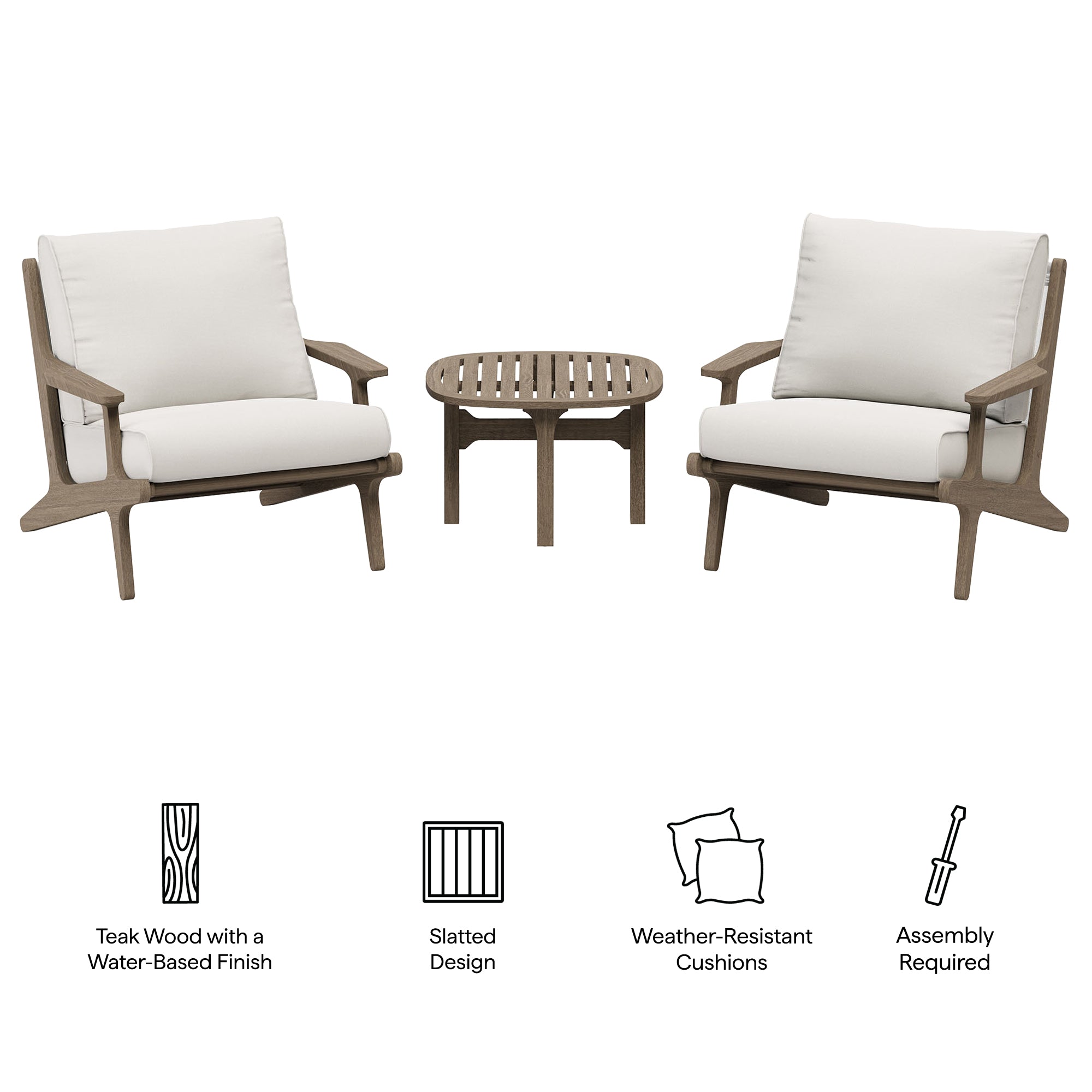 Saratoga 3-Piece Outdoor Patio Teak Wood Furniture Set with Lounge Chairs and Side Table