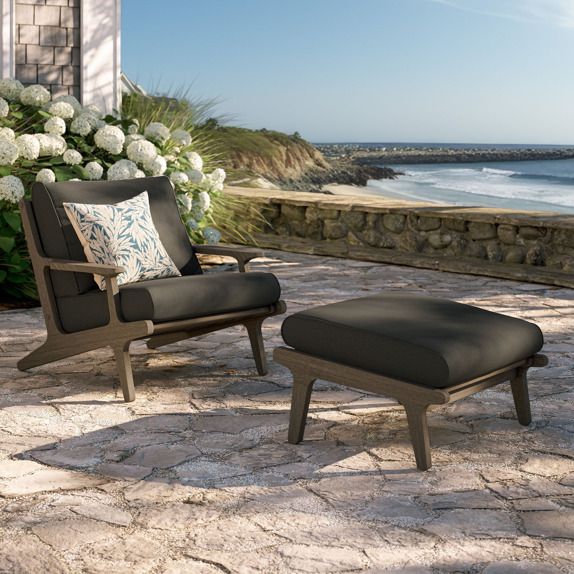 Saratoga Outdoor Patio Teak Wood Chair and Ottoman Set