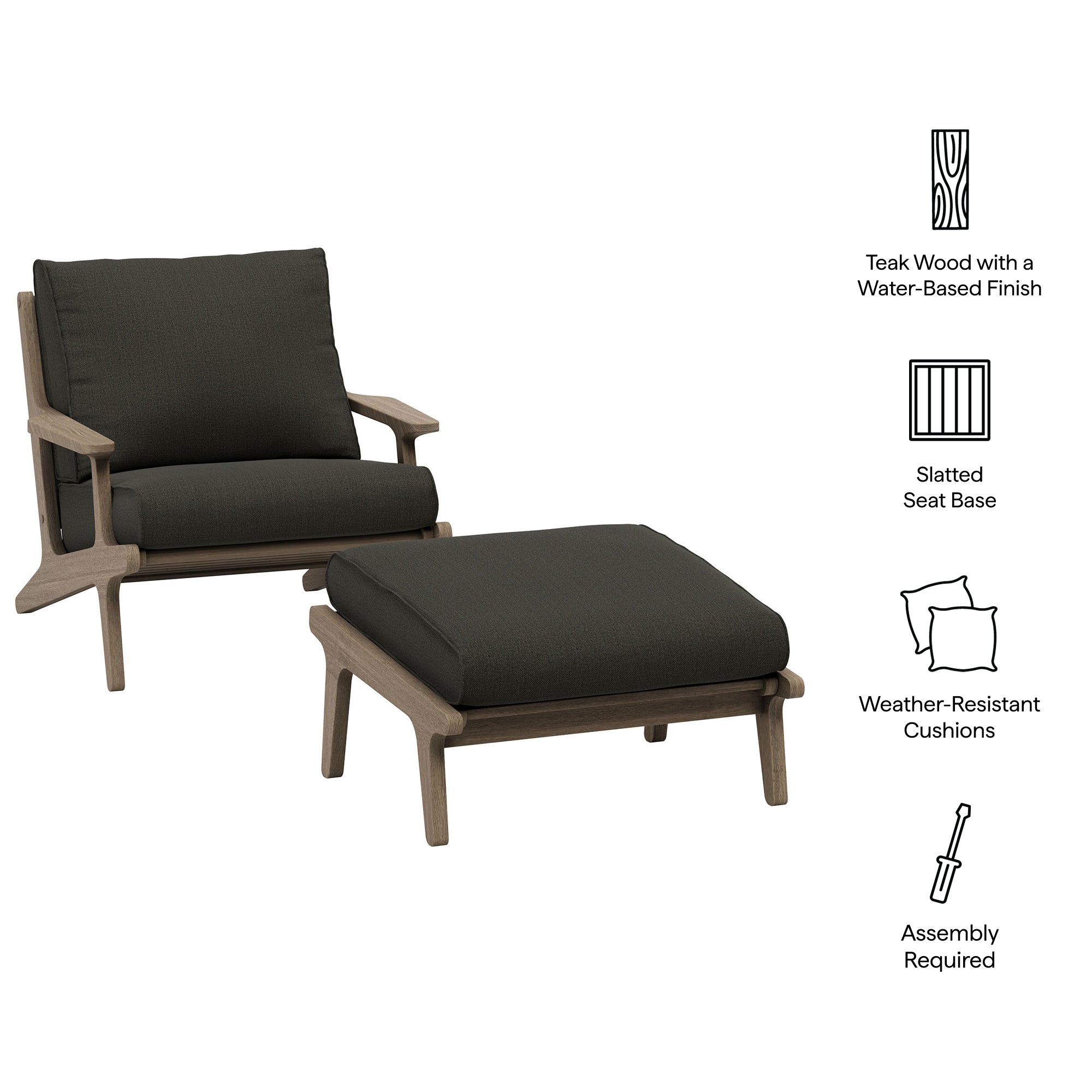 Saratoga Outdoor Patio Teak Wood Chair and Ottoman Set