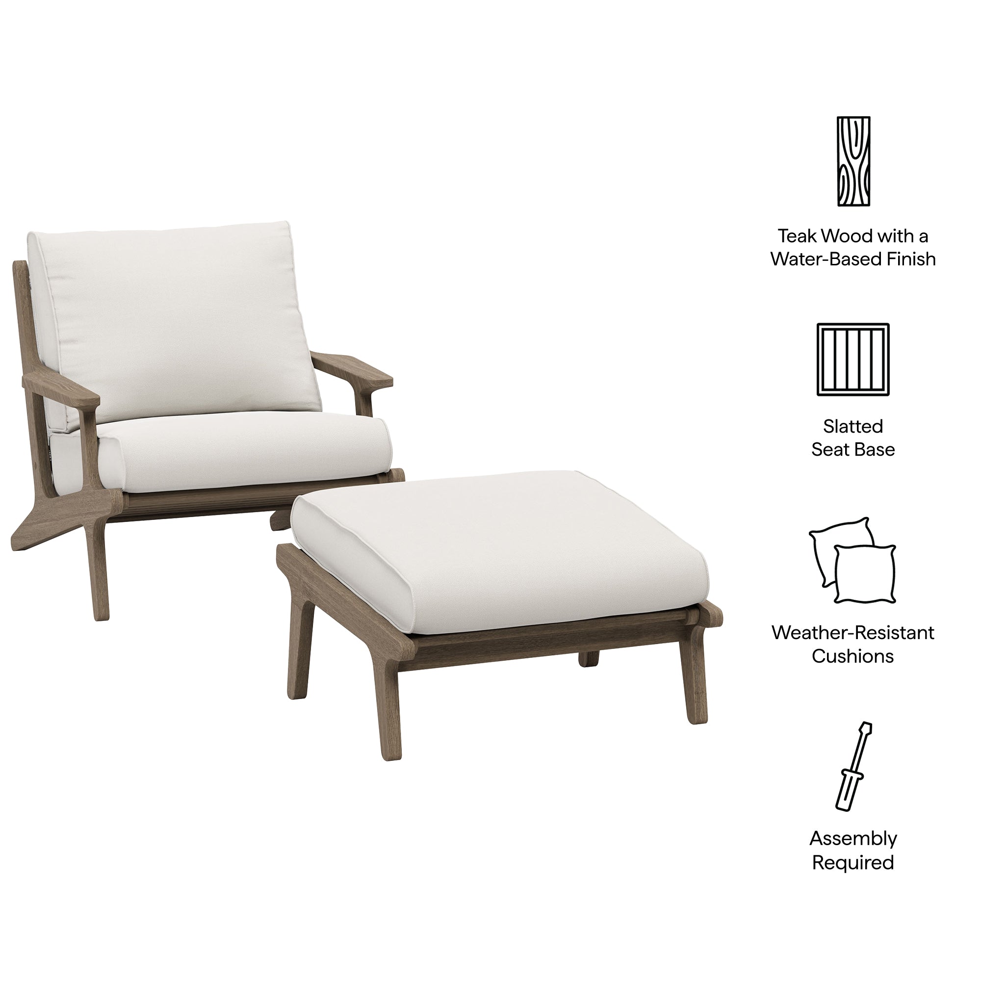Saratoga Outdoor Patio Teak Wood Chair and Ottoman Set