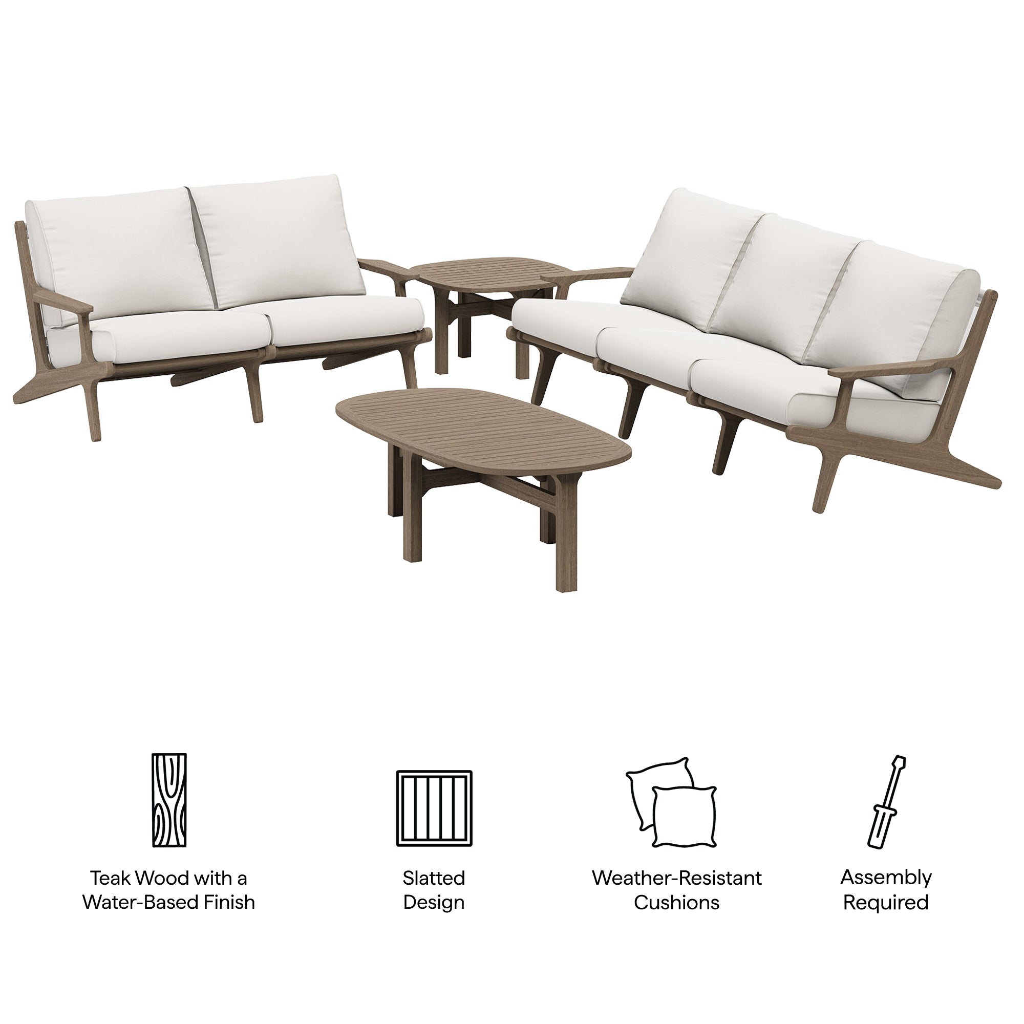 Saratoga 4-Piece Outdoor Patio Teak Wood Furniture Set