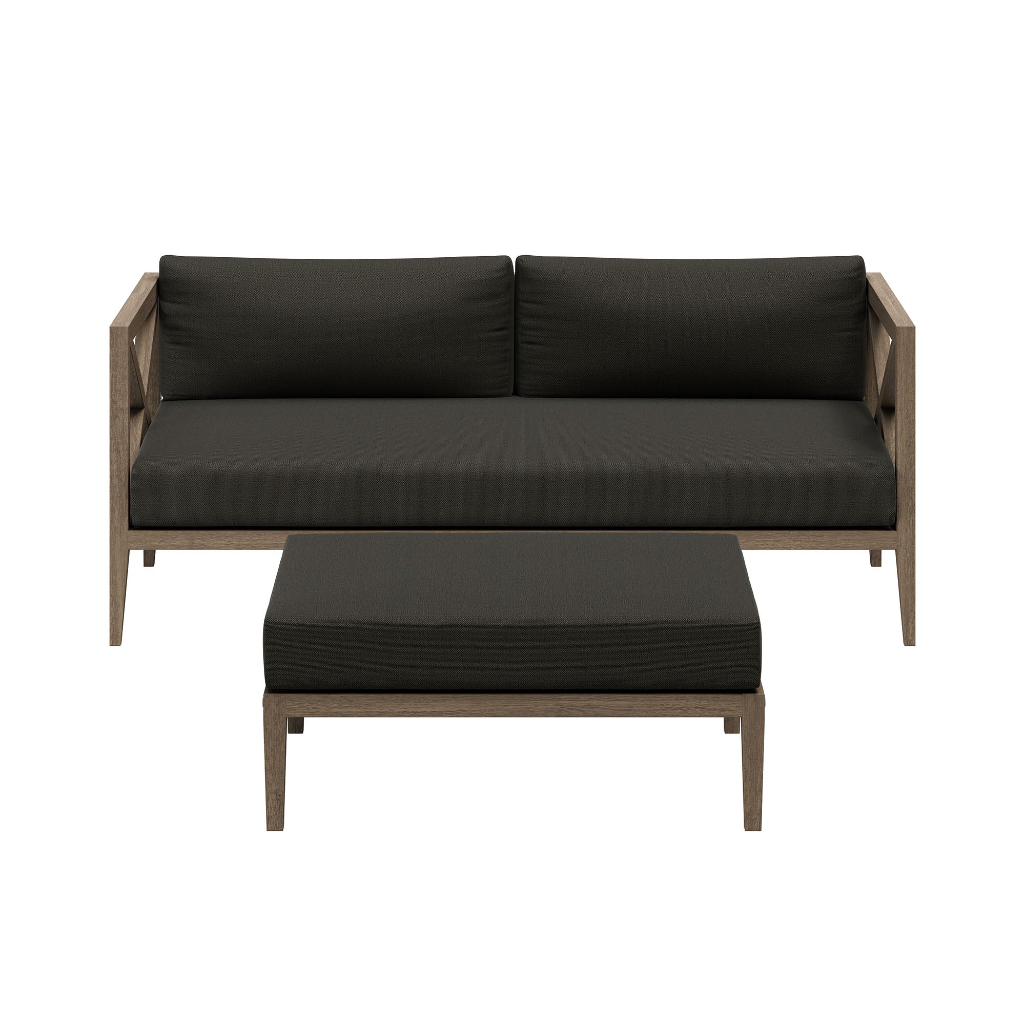 Northlake Outdoor Patio Teak Wood Loveseat and Ottoman Set