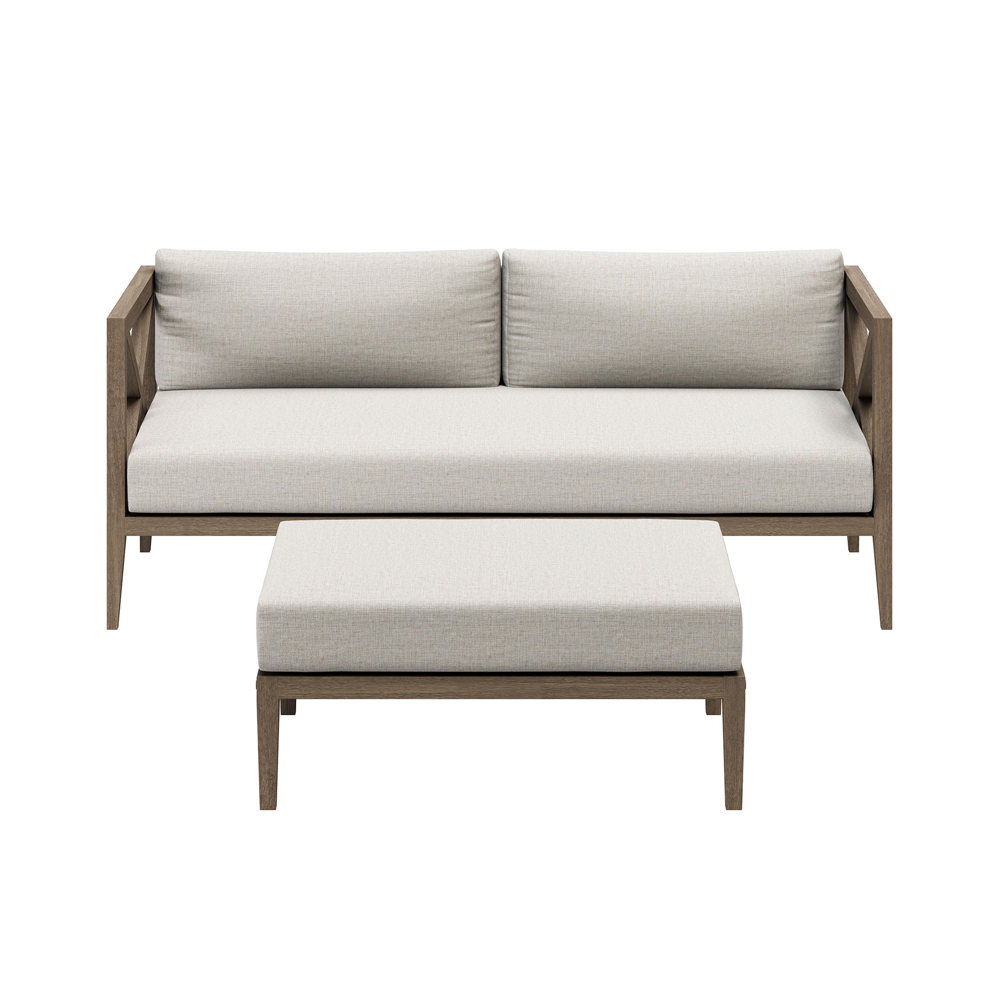Northlake Outdoor Patio Teak Wood Loveseat and Ottoman Set