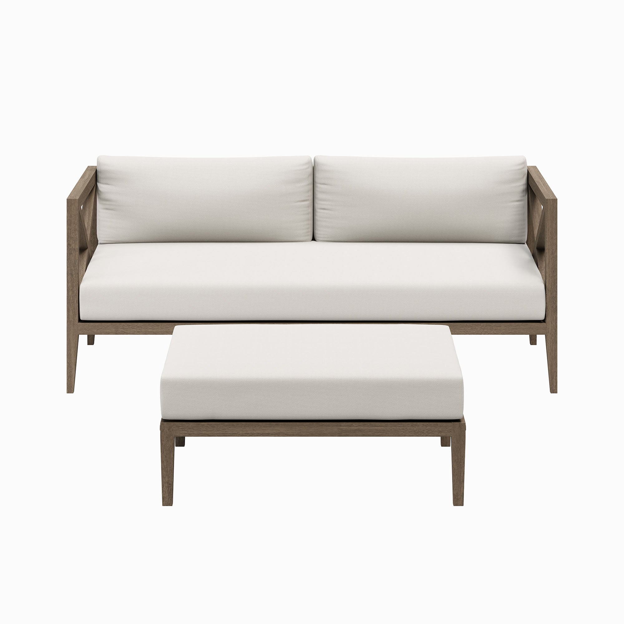 Northlake Outdoor Patio Teak Wood Loveseat and Ottoman Set