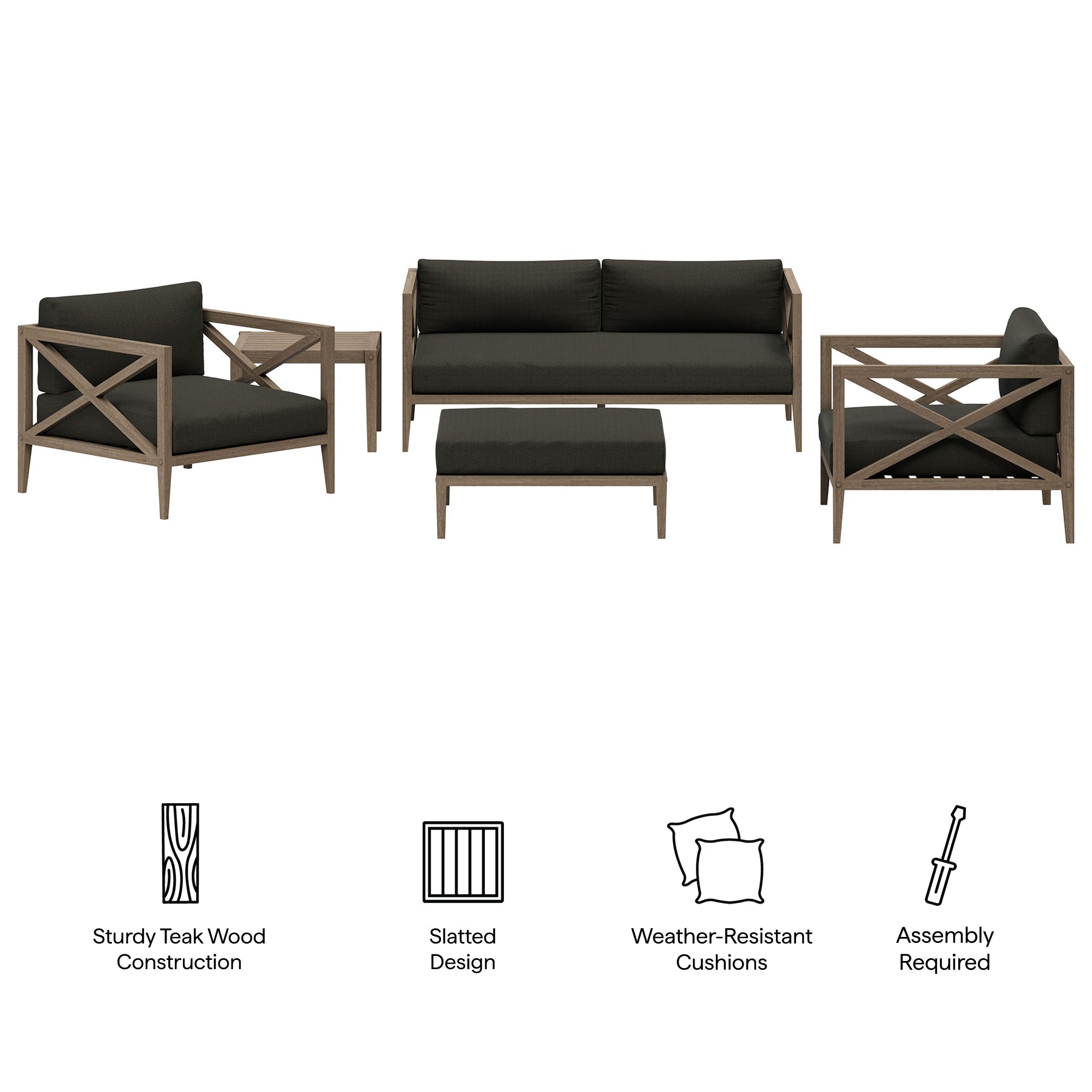 Northlake 5-Piece Outdoor Patio Teak Wood Furniture Set