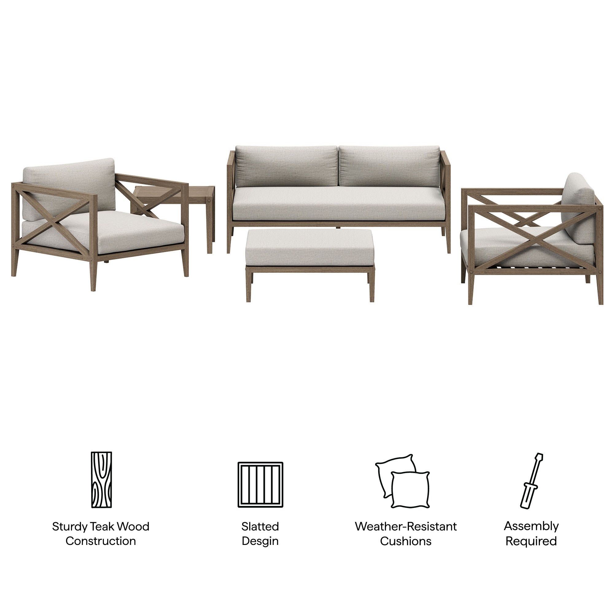 Northlake 5-Piece Outdoor Patio Teak Wood Furniture Set