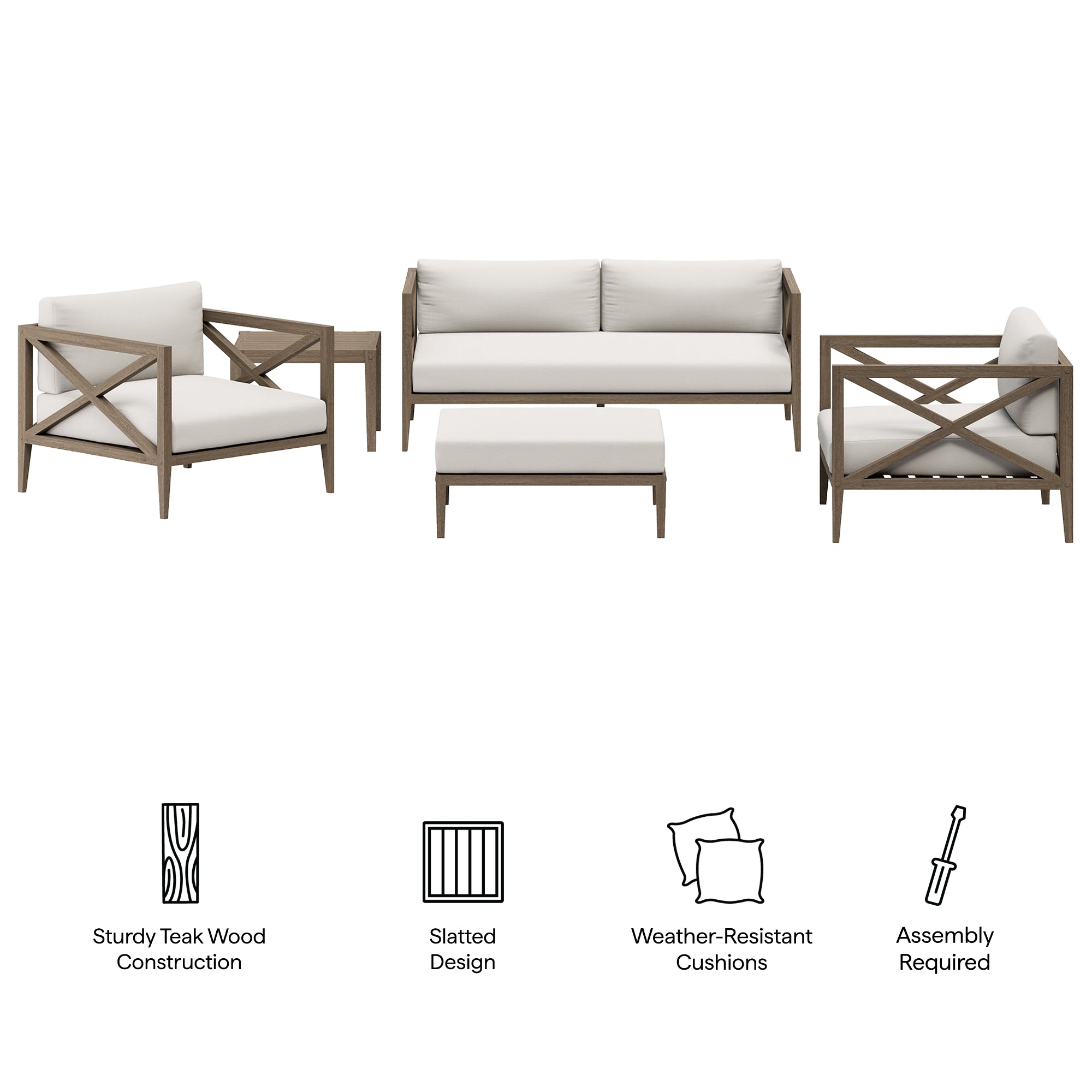 Northlake 5-Piece Outdoor Patio Teak Wood Furniture Set