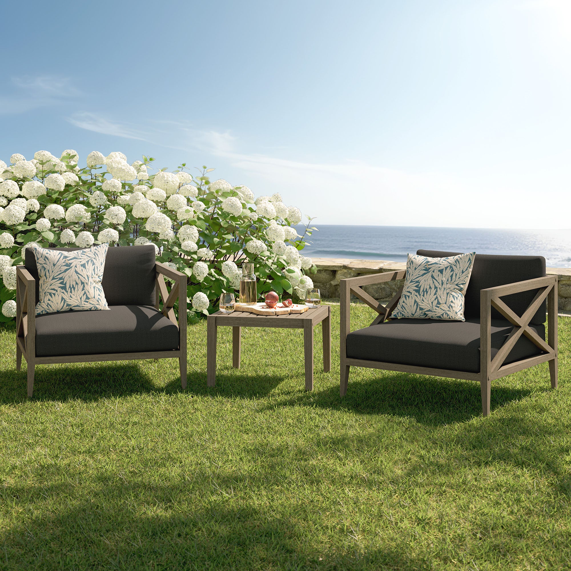 Northlake 3-Piece Outdoor Patio Teak Wood Furniture Set with Armchair and Side Table