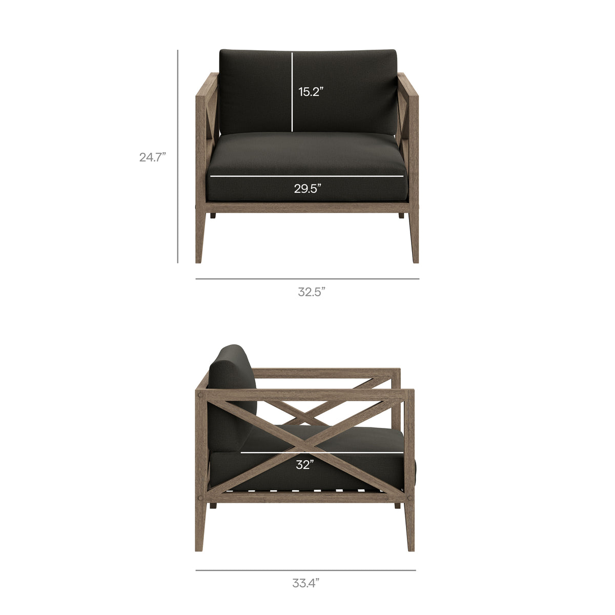 Northlake 3-Piece Outdoor Patio Teak Wood Furniture Set with Armchair and Side Table