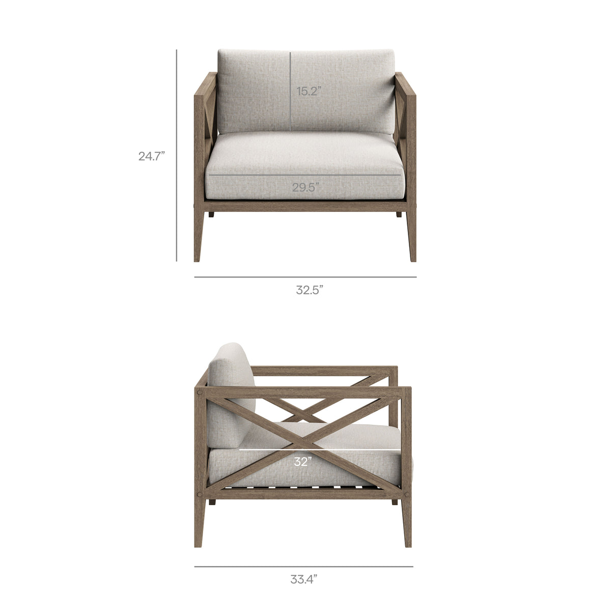 Northlake 3-Piece Outdoor Patio Teak Wood Furniture Set with Armchair and Side Table