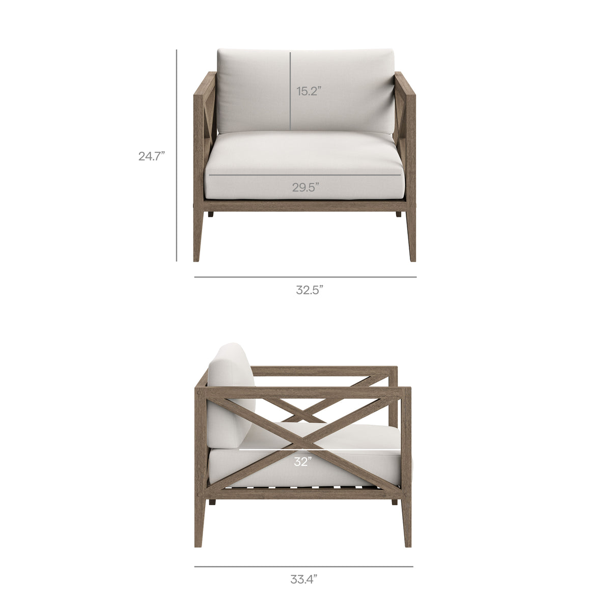 Northlake 3-Piece Outdoor Patio Teak Wood Furniture Set with Armchair and Side Table