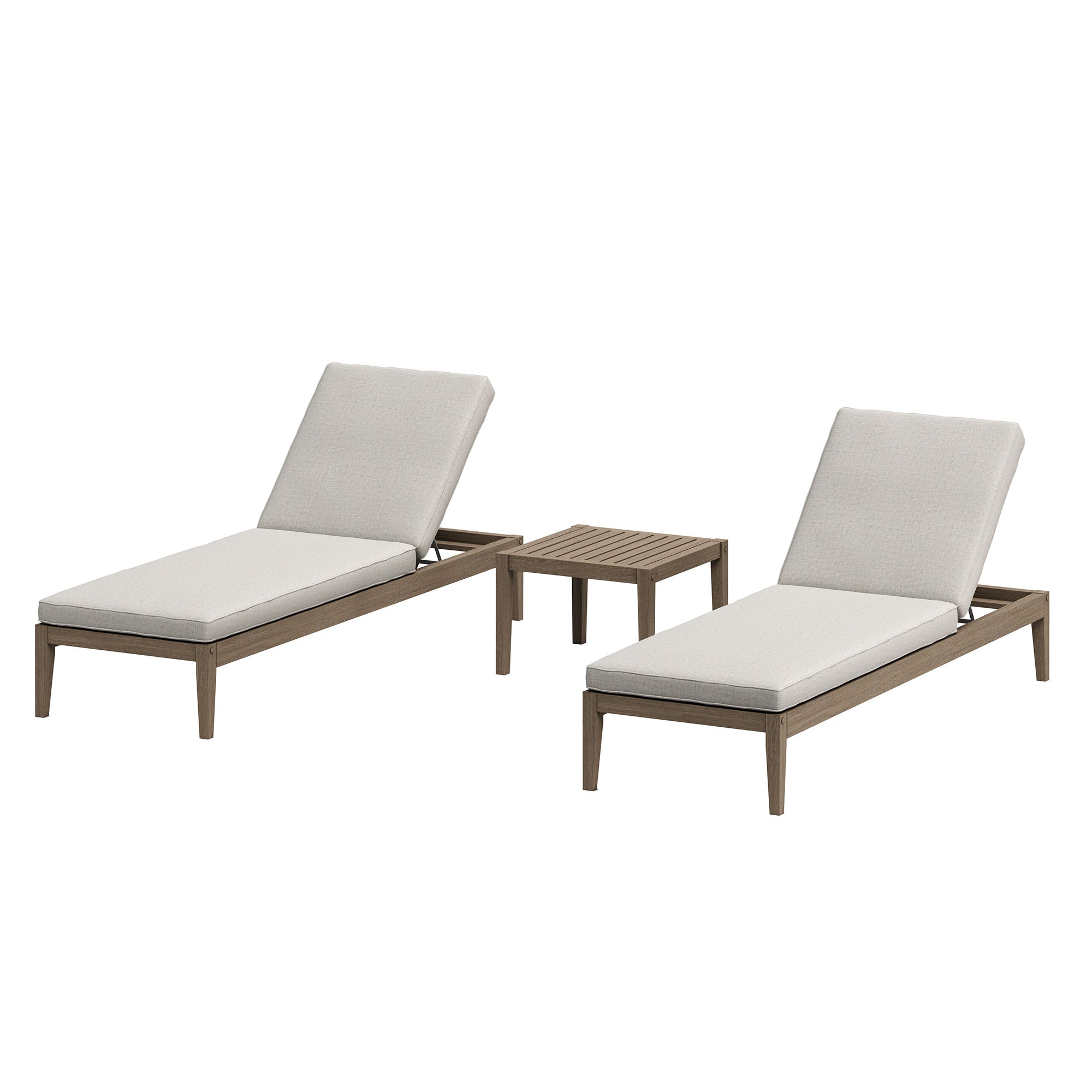 Northlake 3-Piece Outdoor Patio Teak Wood Furniture Set with Chaise Lounges and Side Table