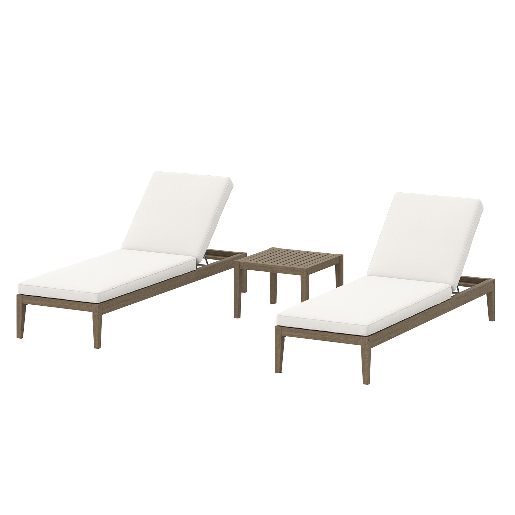 Northlake 3-Piece Outdoor Patio Teak Wood Furniture Set with Chaise Lounges and Side Table