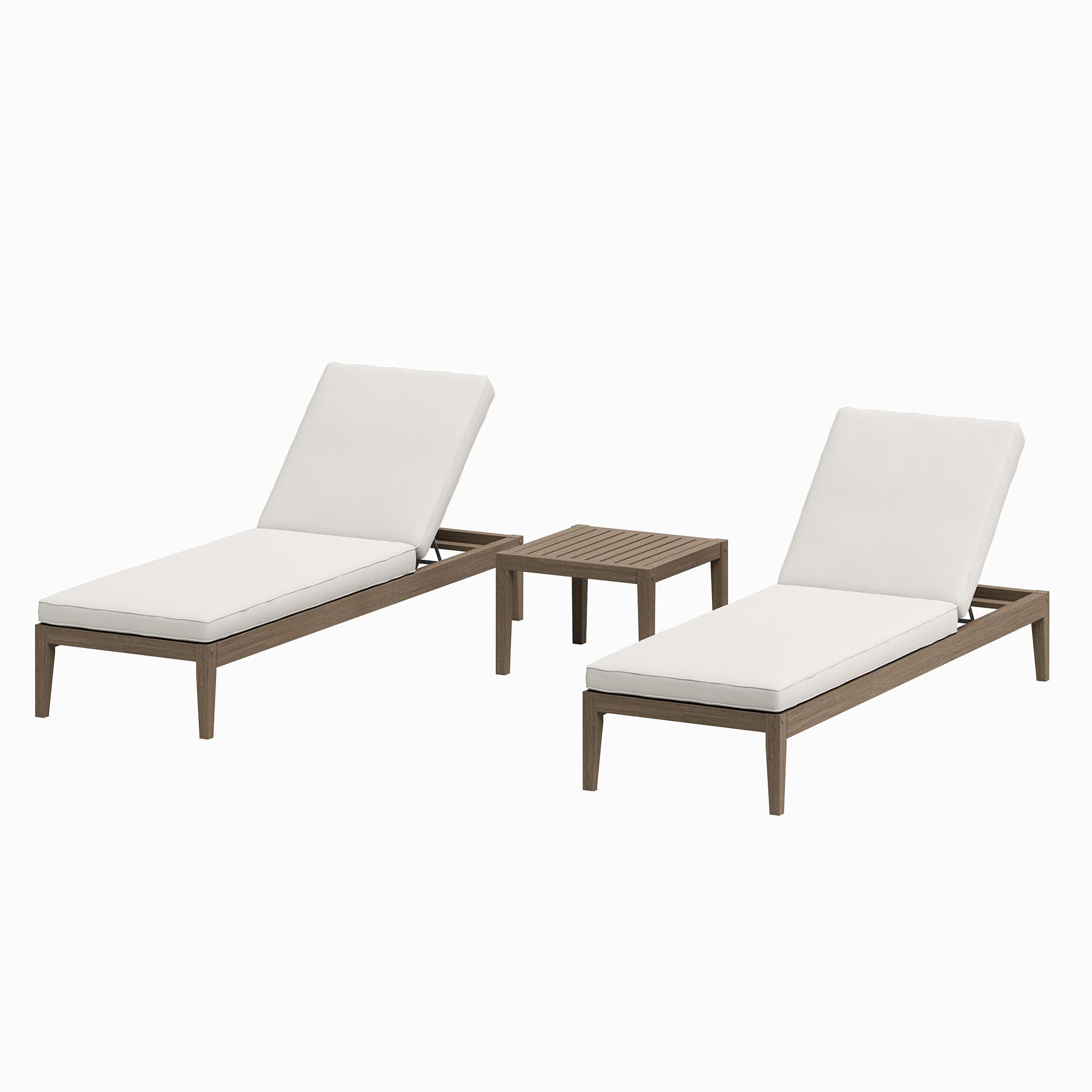 Northlake 3-Piece Outdoor Patio Teak Wood Furniture Set with Chaise Lounges and Side Table