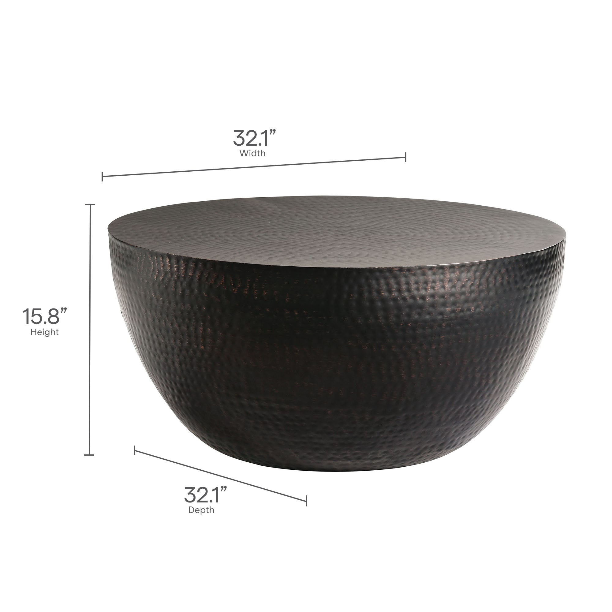 Mella 32 Inch Metal Hammered Coffee Table