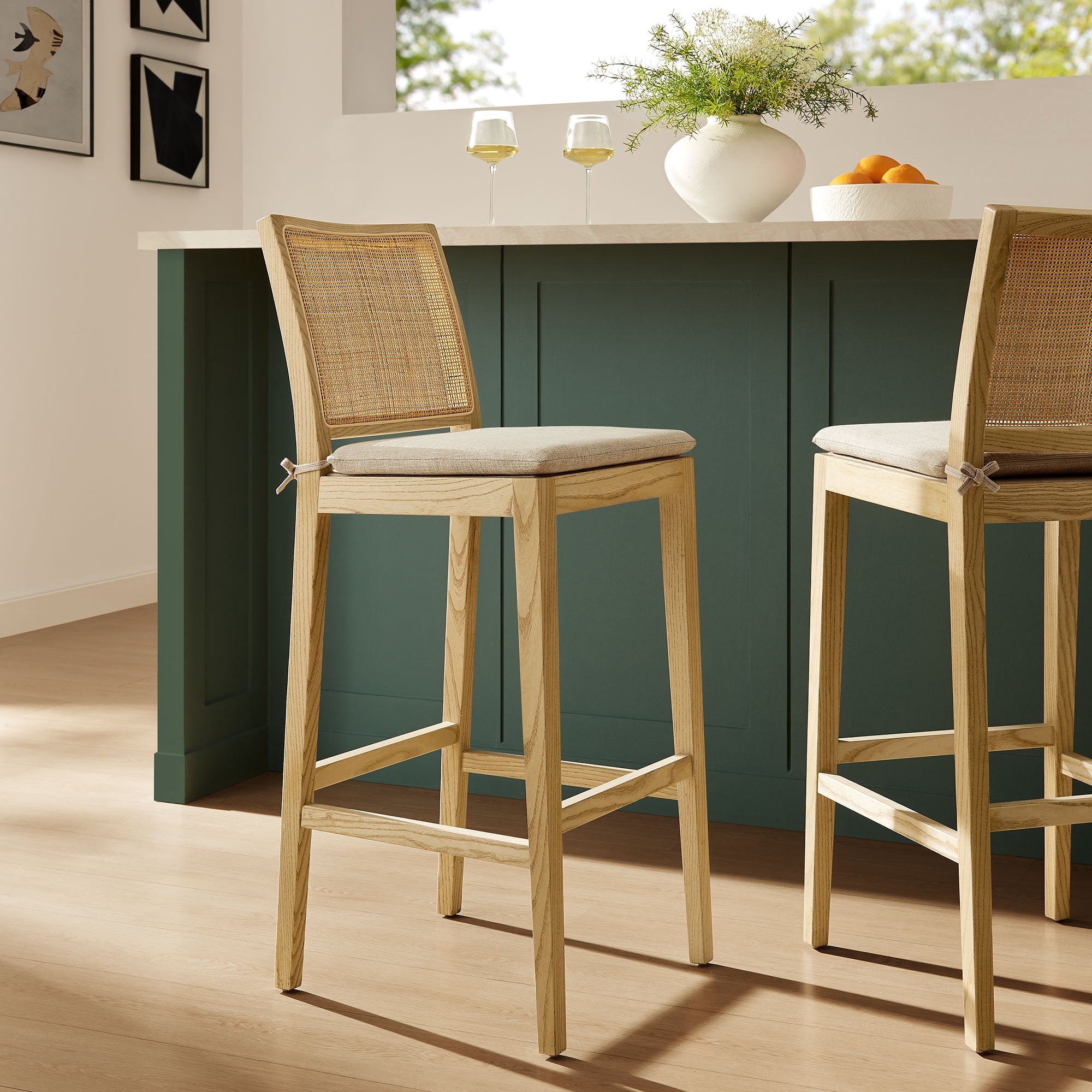 Ovard Wood and Rattan Bar Stool