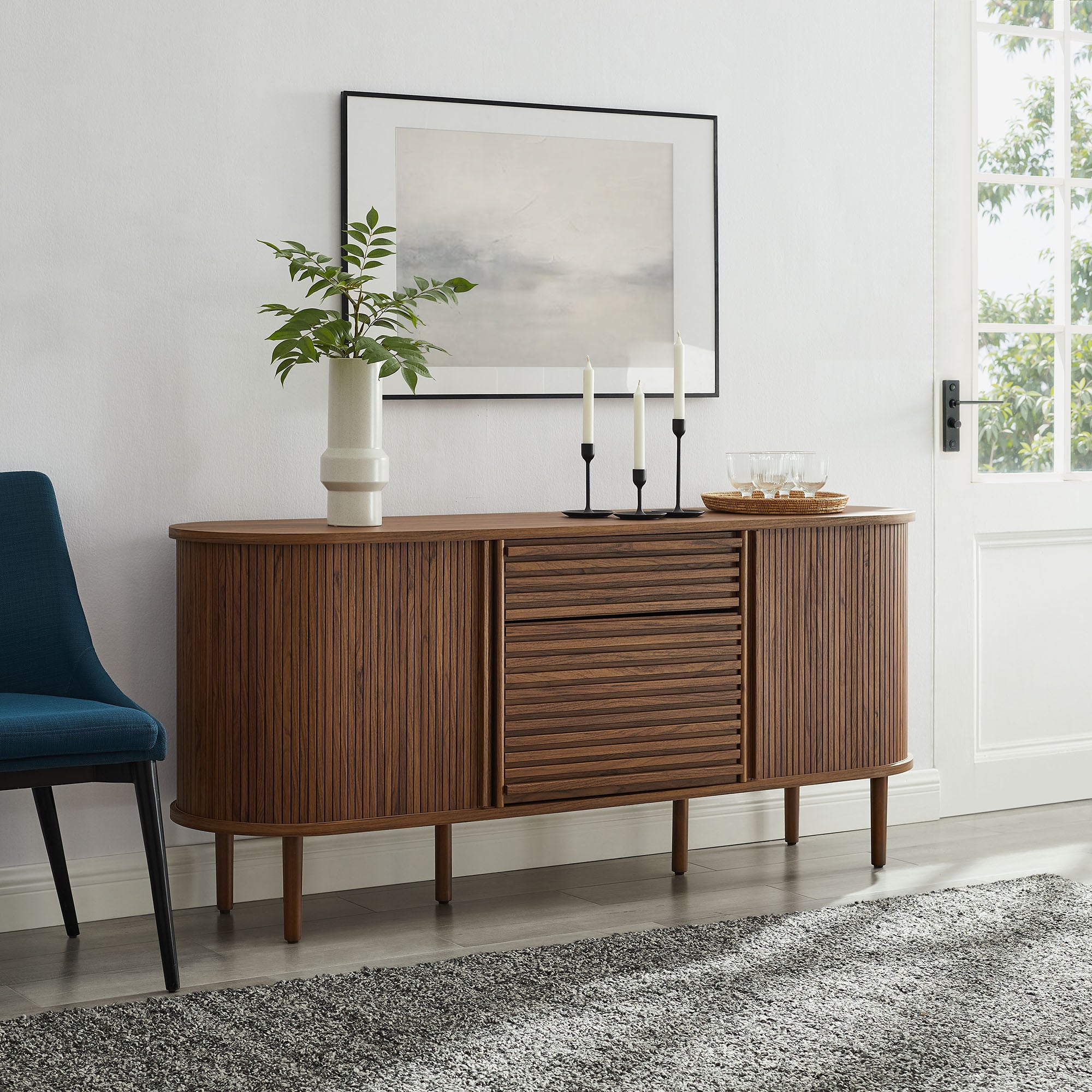Harlan 67" Fluted Oval Sideboard Cabinet