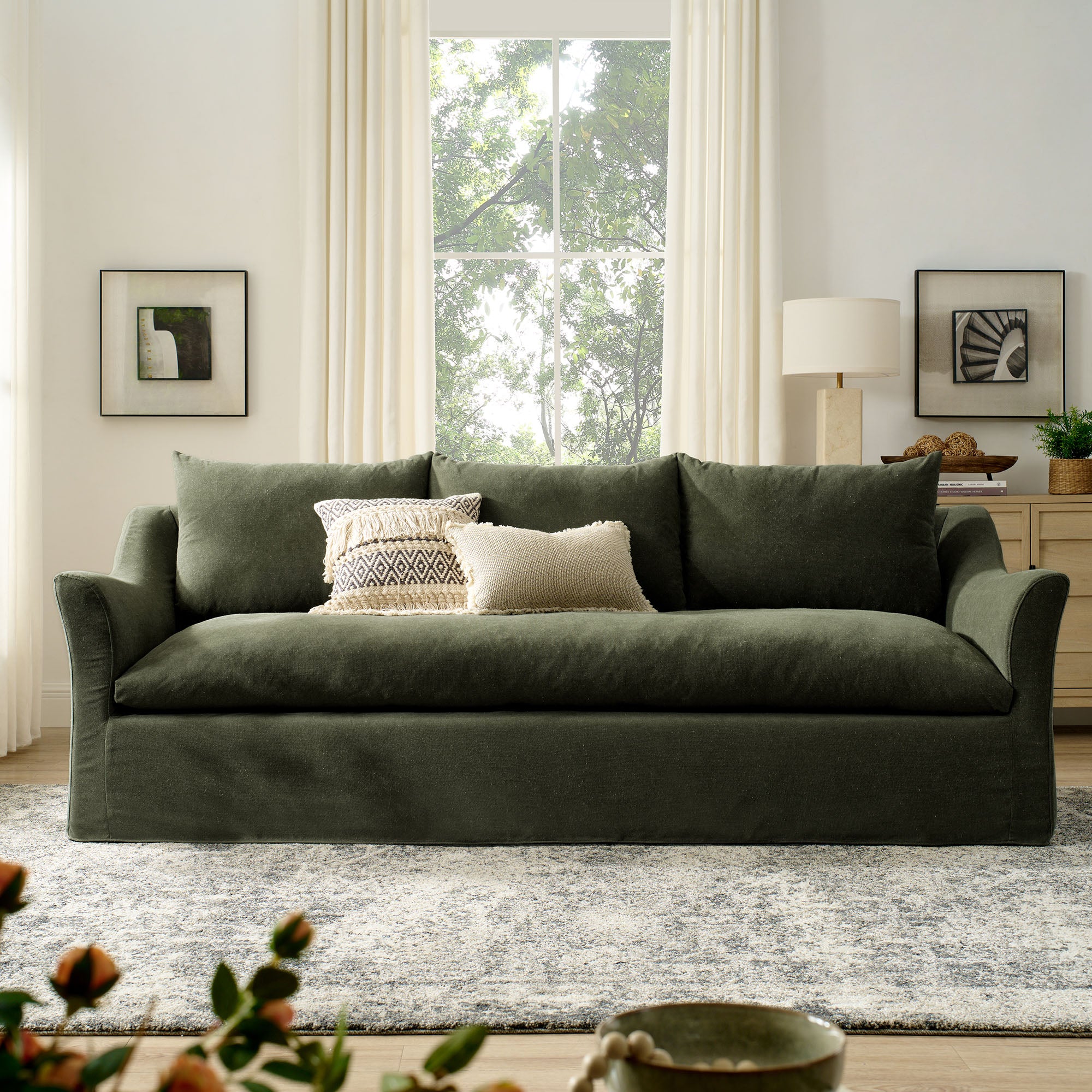 Somerset 92" Linen Blend Slipcovered Sofa