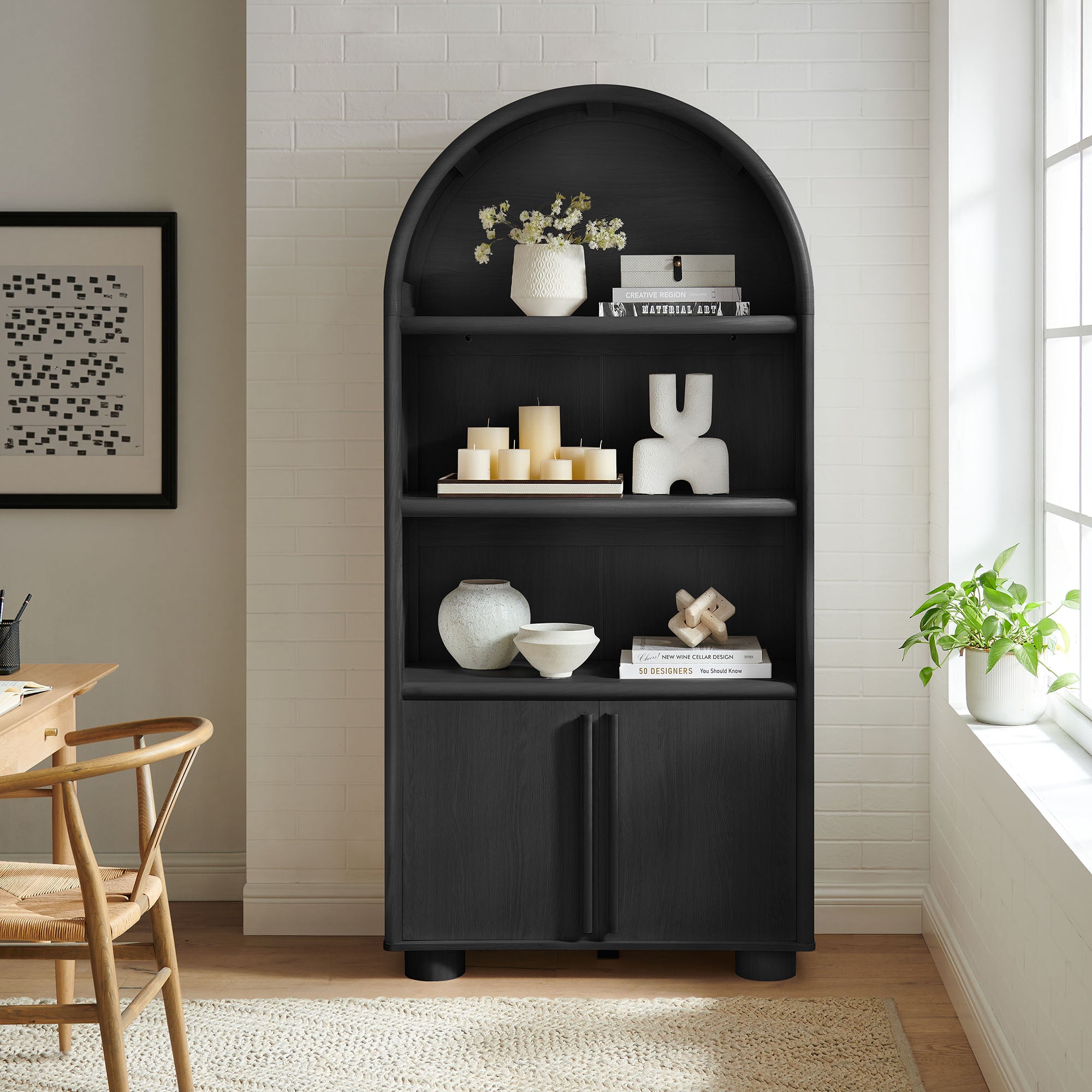 Bellamy Tall Arched Display Cabinet Bookcase