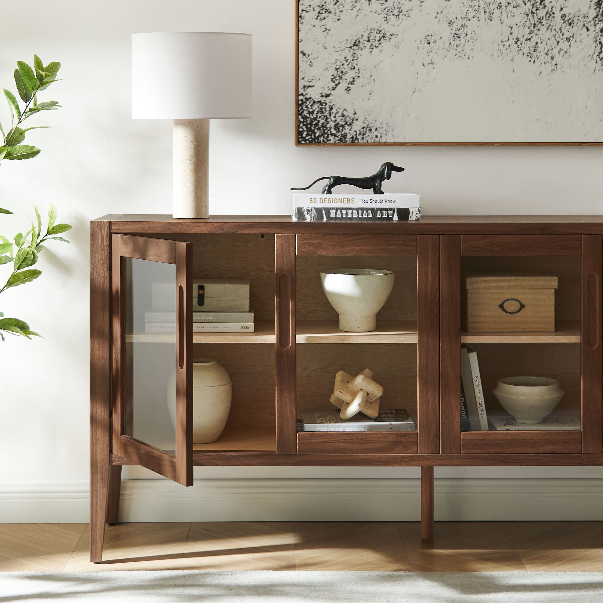 Nell 72" Glass Door Sideboard Storage Display Cabinet