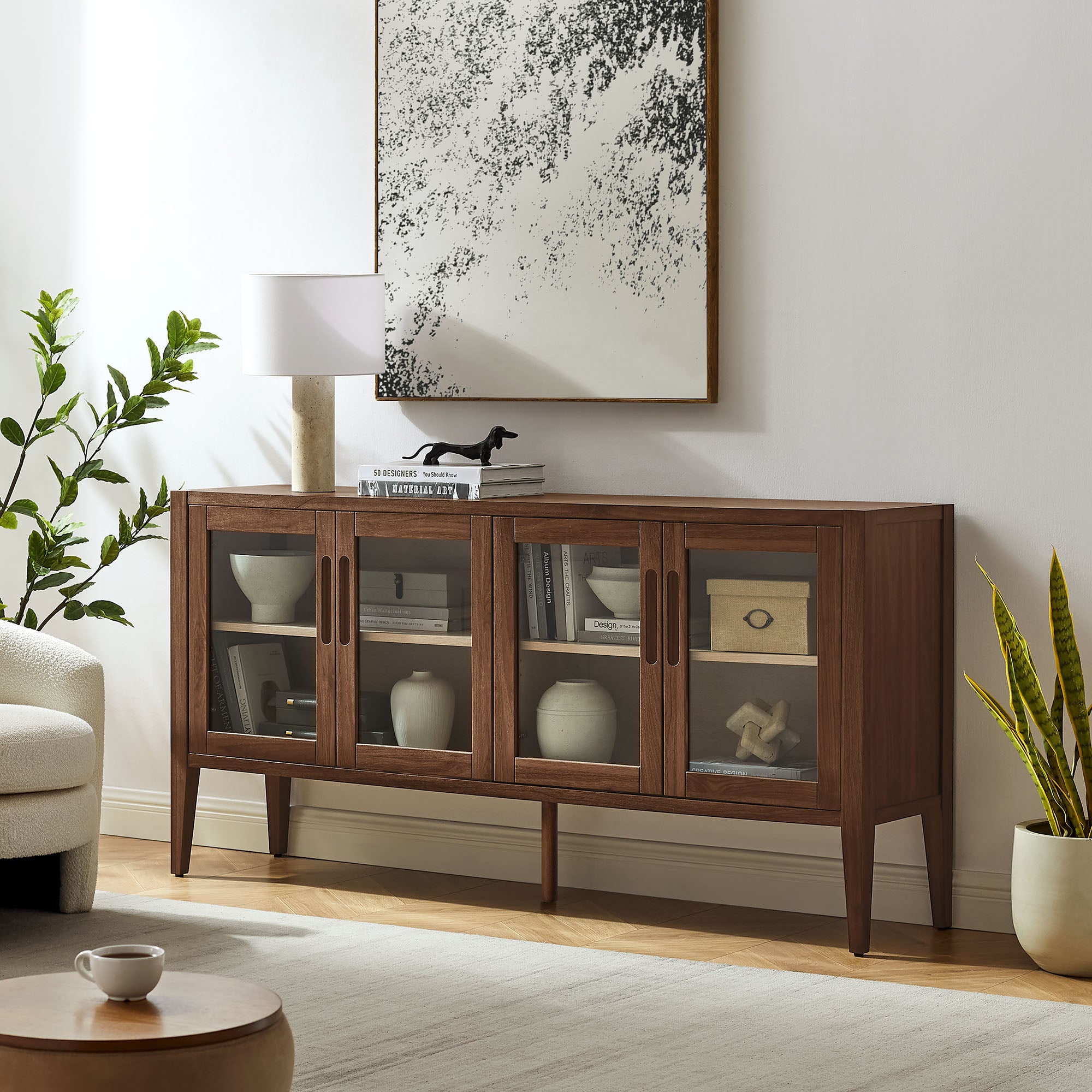 Nell 72" Glass Door Sideboard Storage Display Cabinet