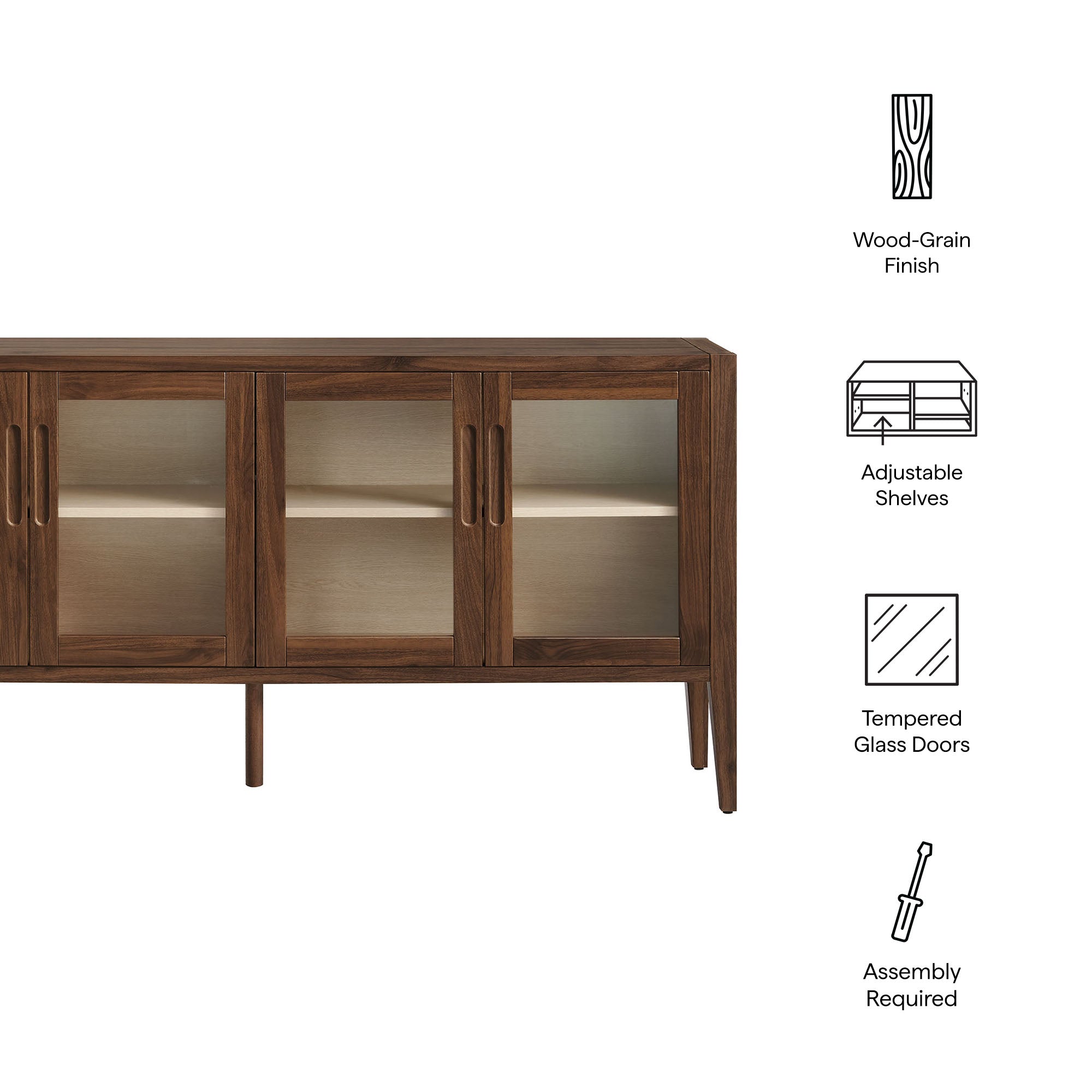 Nell 72" Glass Door Sideboard Storage Display Cabinet