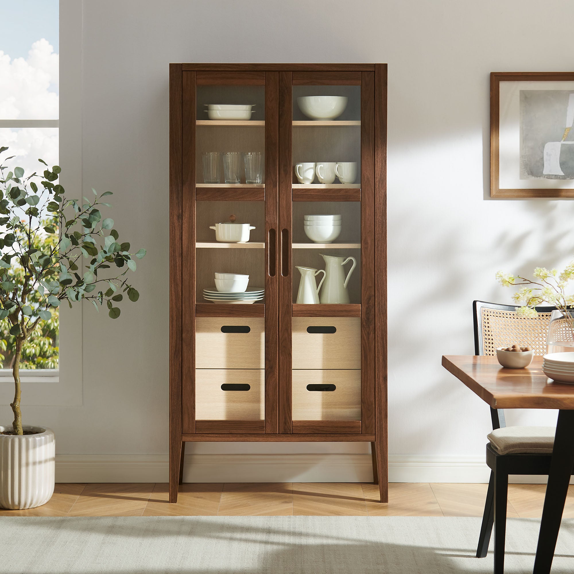 Nell 71" Glass Door Tall Display Storage Cabinet