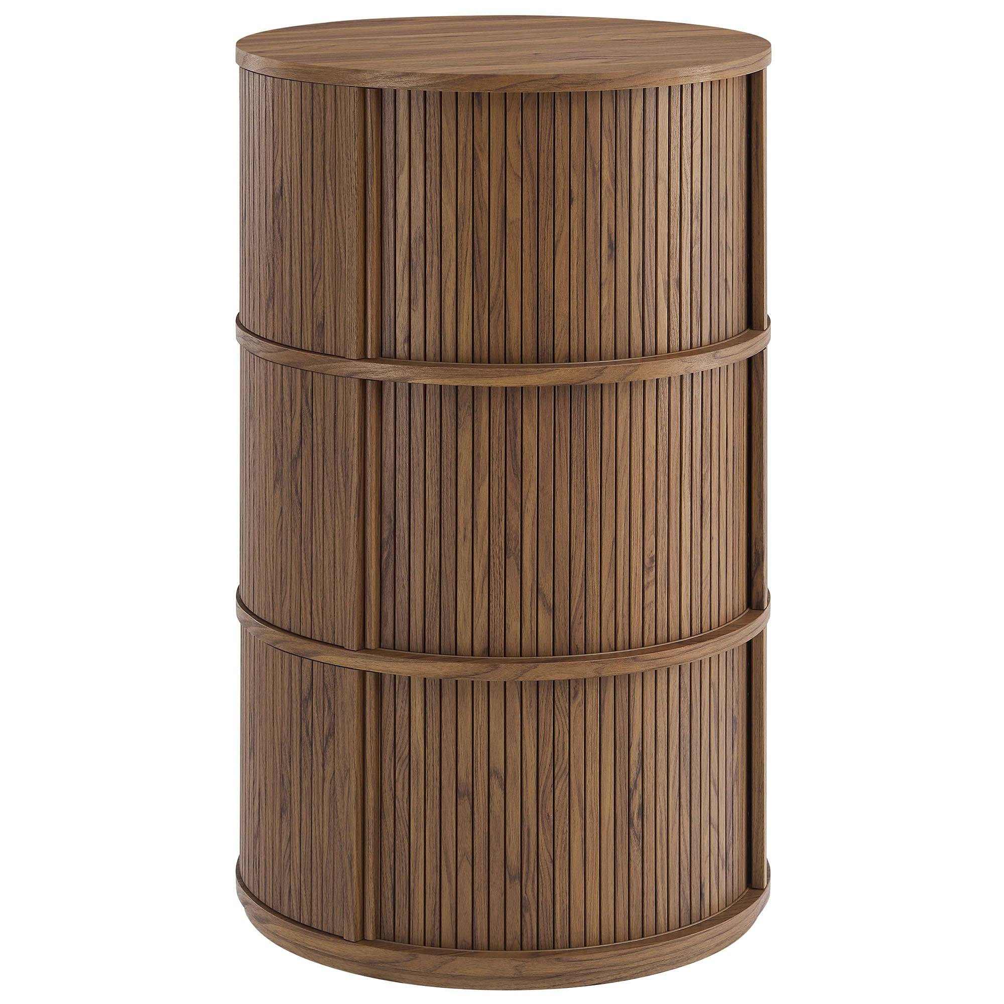 Clement Round Pedestal Stand Storage Table With Sliding Tambour Doors