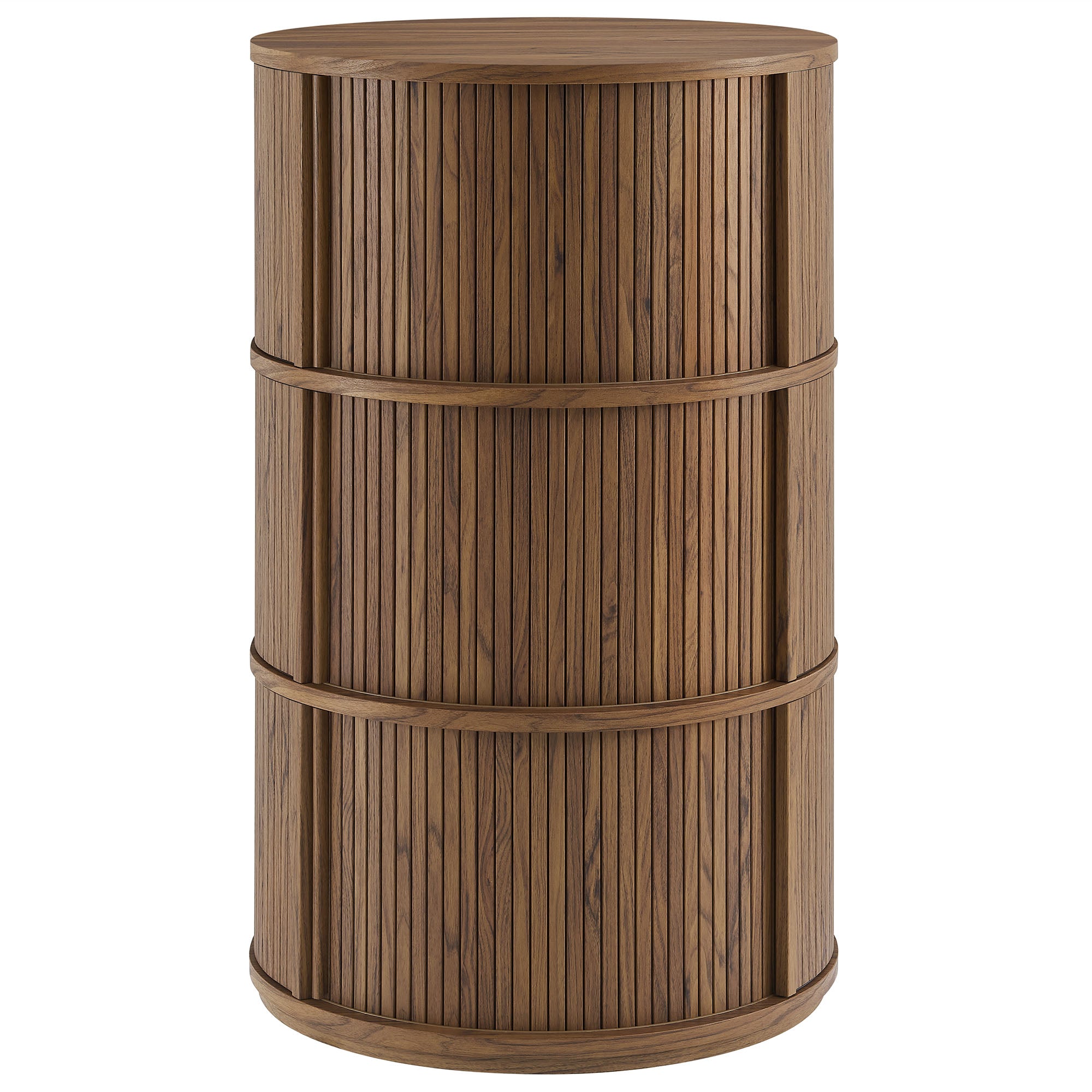 Clement Round Pedestal Stand Storage Table With Sliding Tambour Doors