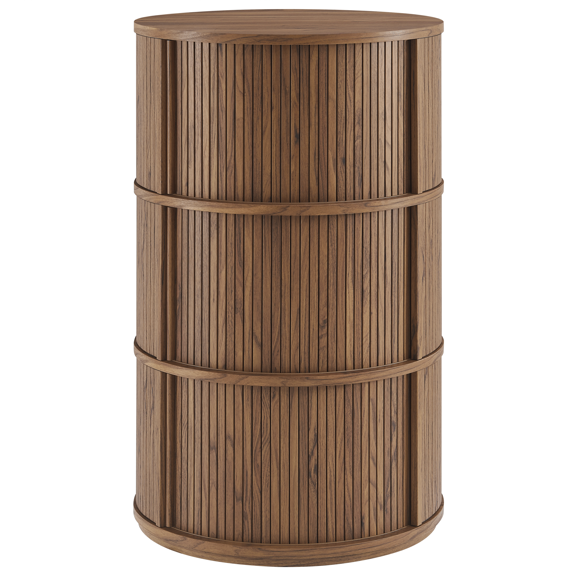 Clement Round Pedestal Stand Storage Table With Sliding Tambour Doors