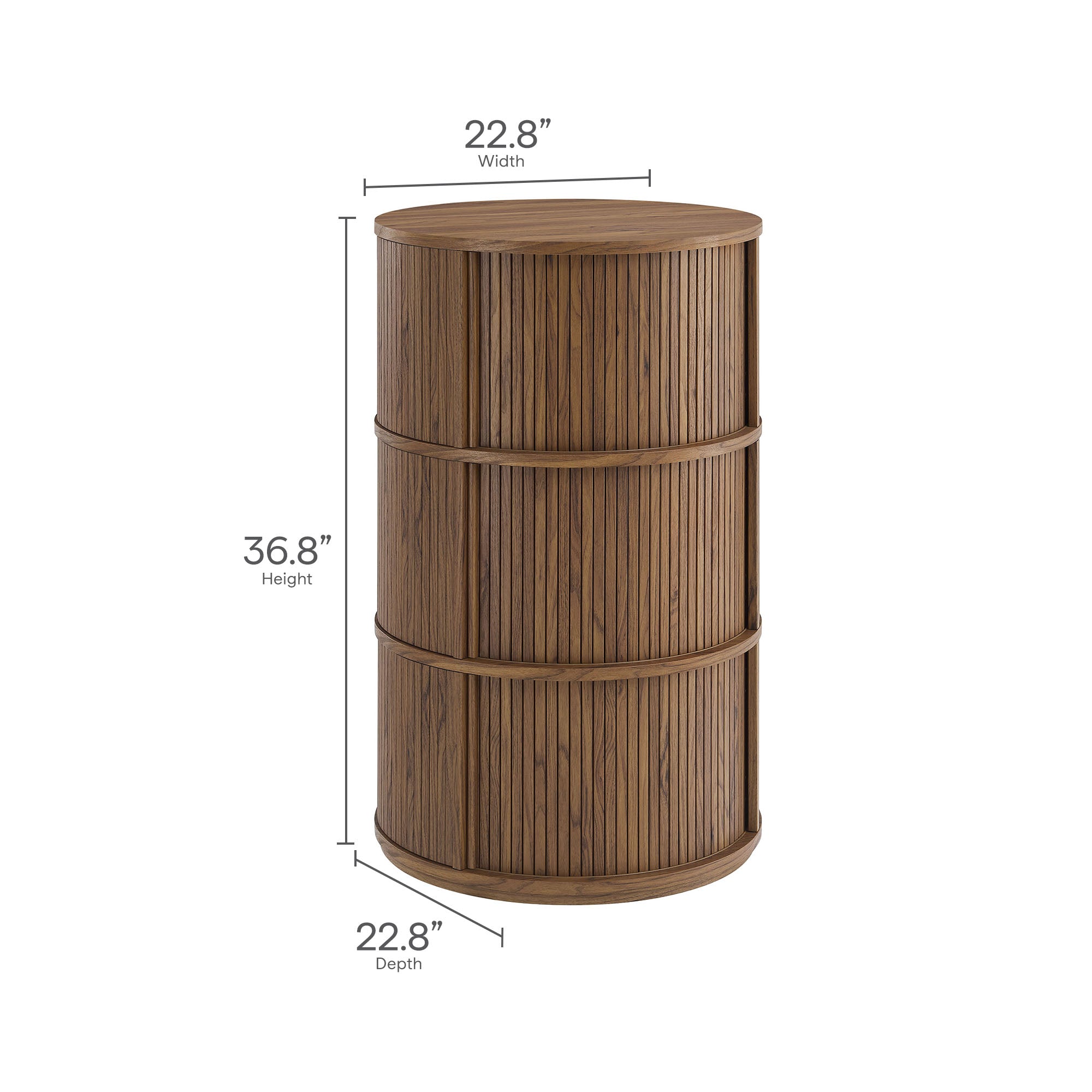 Clement Round Pedestal Stand Storage Table With Sliding Tambour Doors