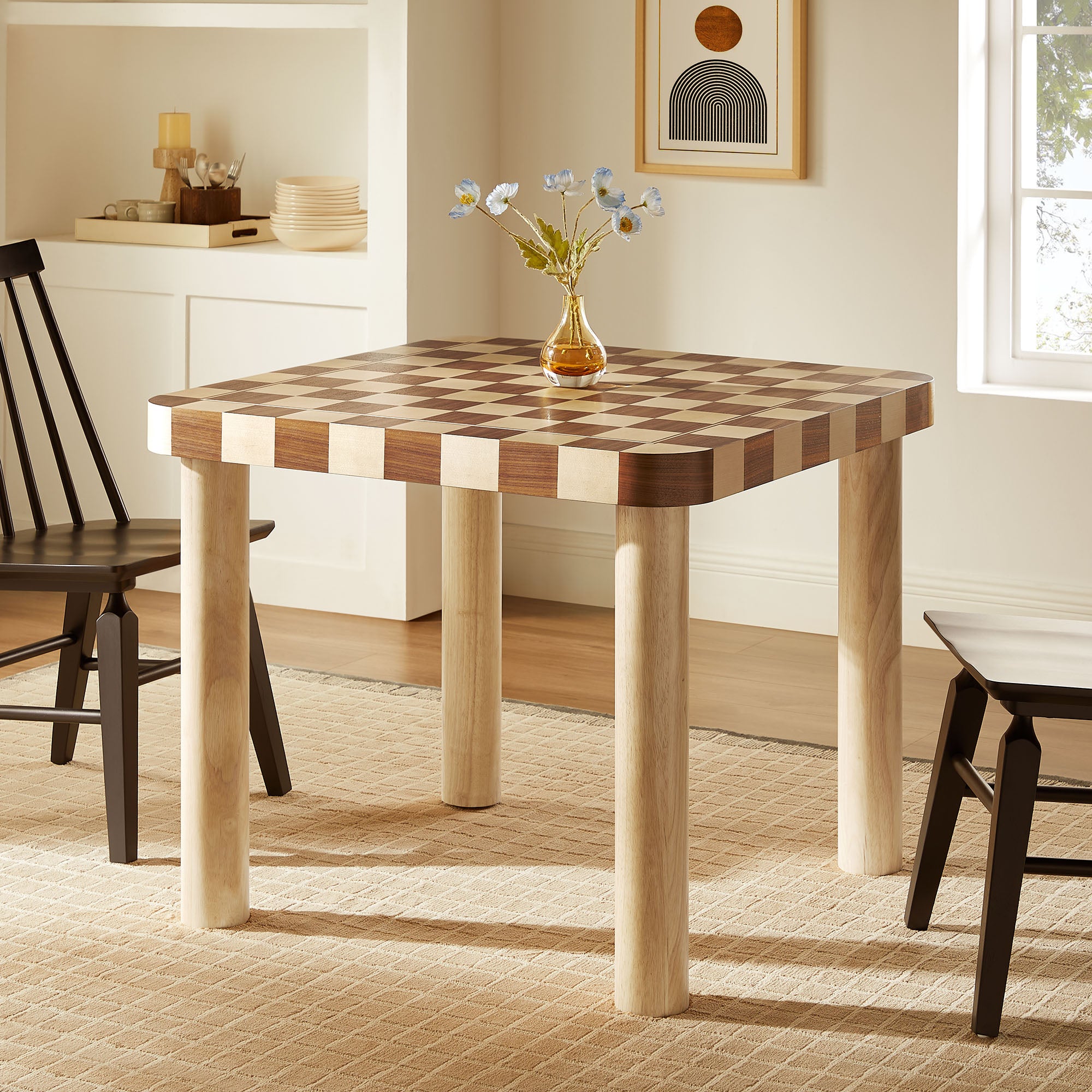 Oscar 36 Inch Square Checkered Dining Table