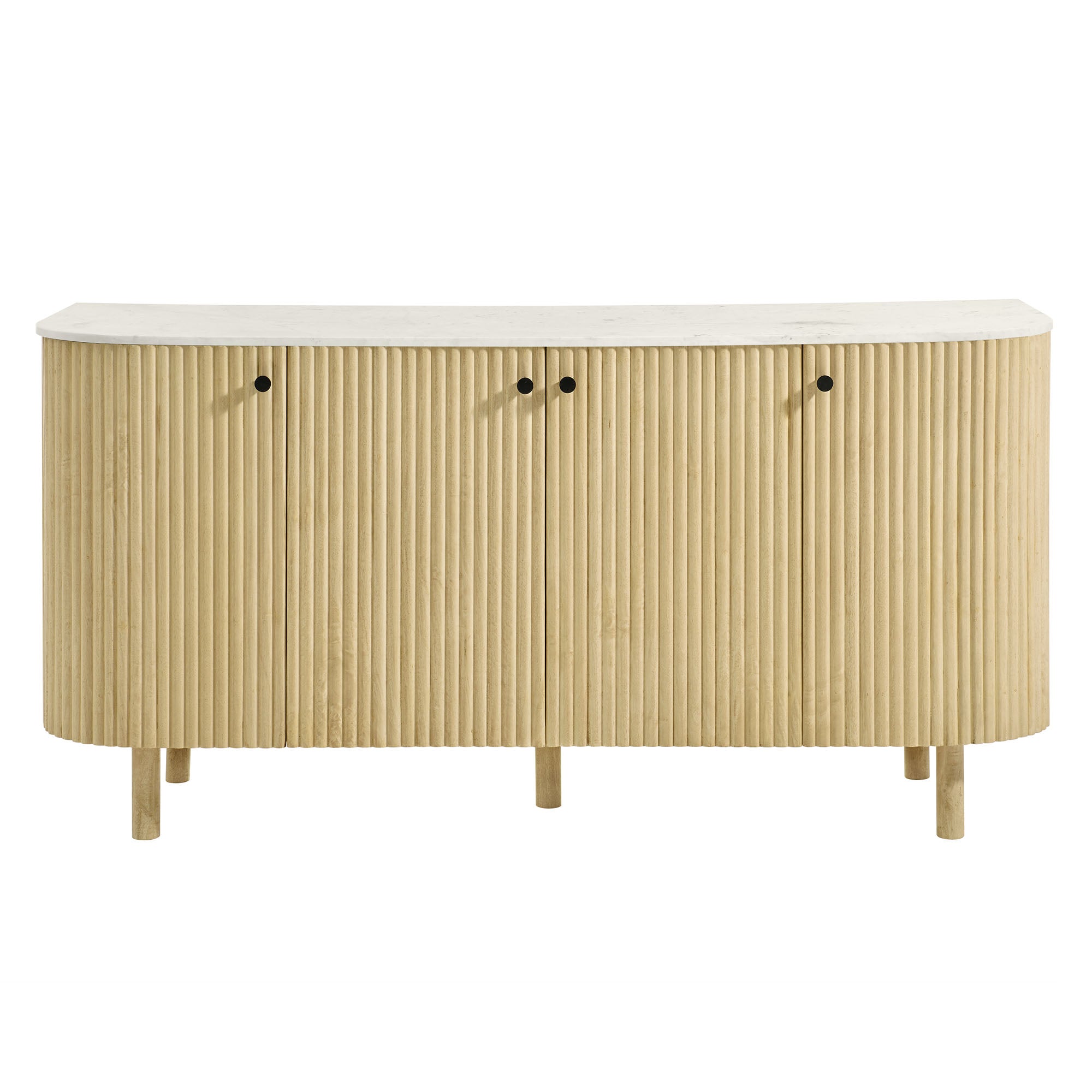 Caldera 60" Curved Solid Wood and Marble Sideboard Storage Cabinet