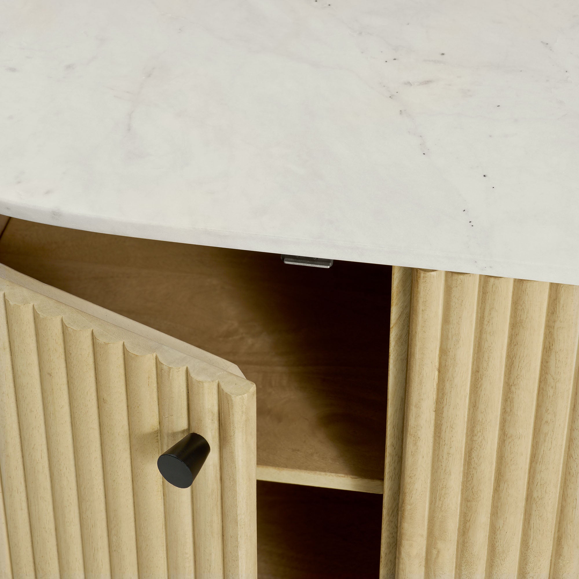 Caldera 60" Curved Solid Wood and Marble Sideboard Storage Cabinet