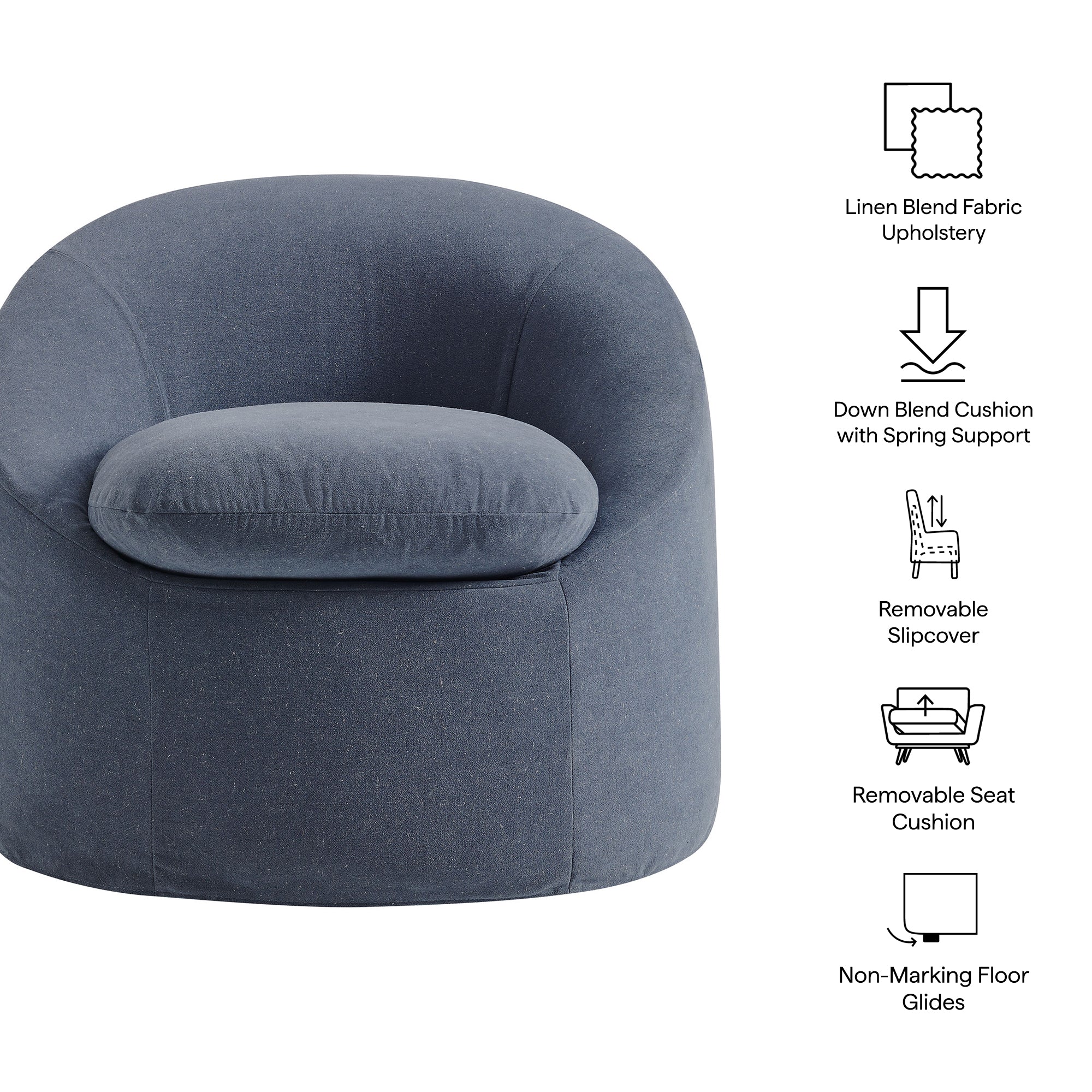 Sadie Slipcovered Linen-Blend Round Accent Chair