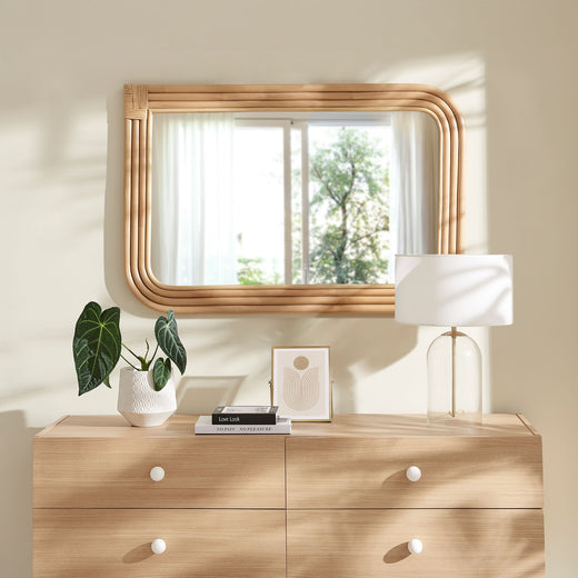 Corsica Curved Rectangle Rattan Wall Mirror