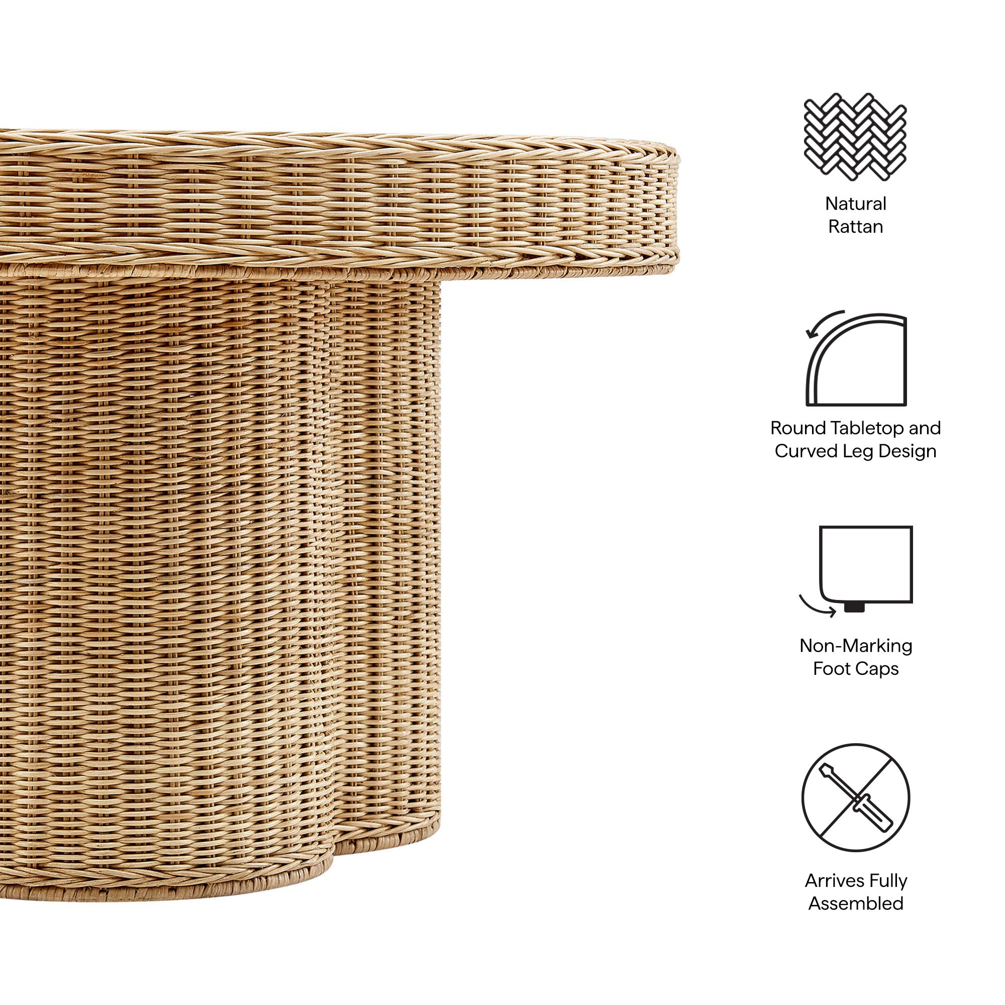 Ainsley 32 Inch Round Natural Rattan Coffee Table