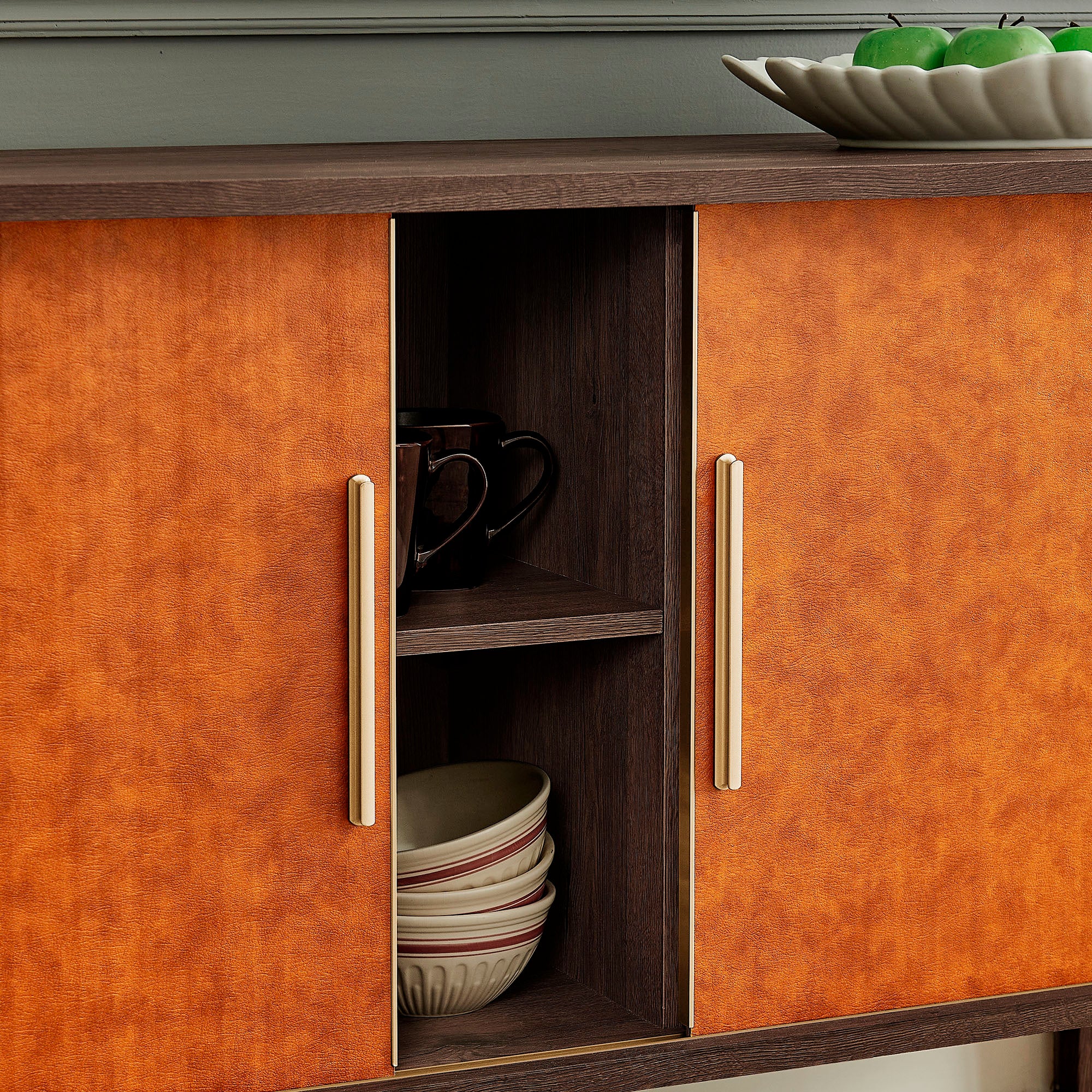 Coralie Curved Vegan Leather Oval Sideboard