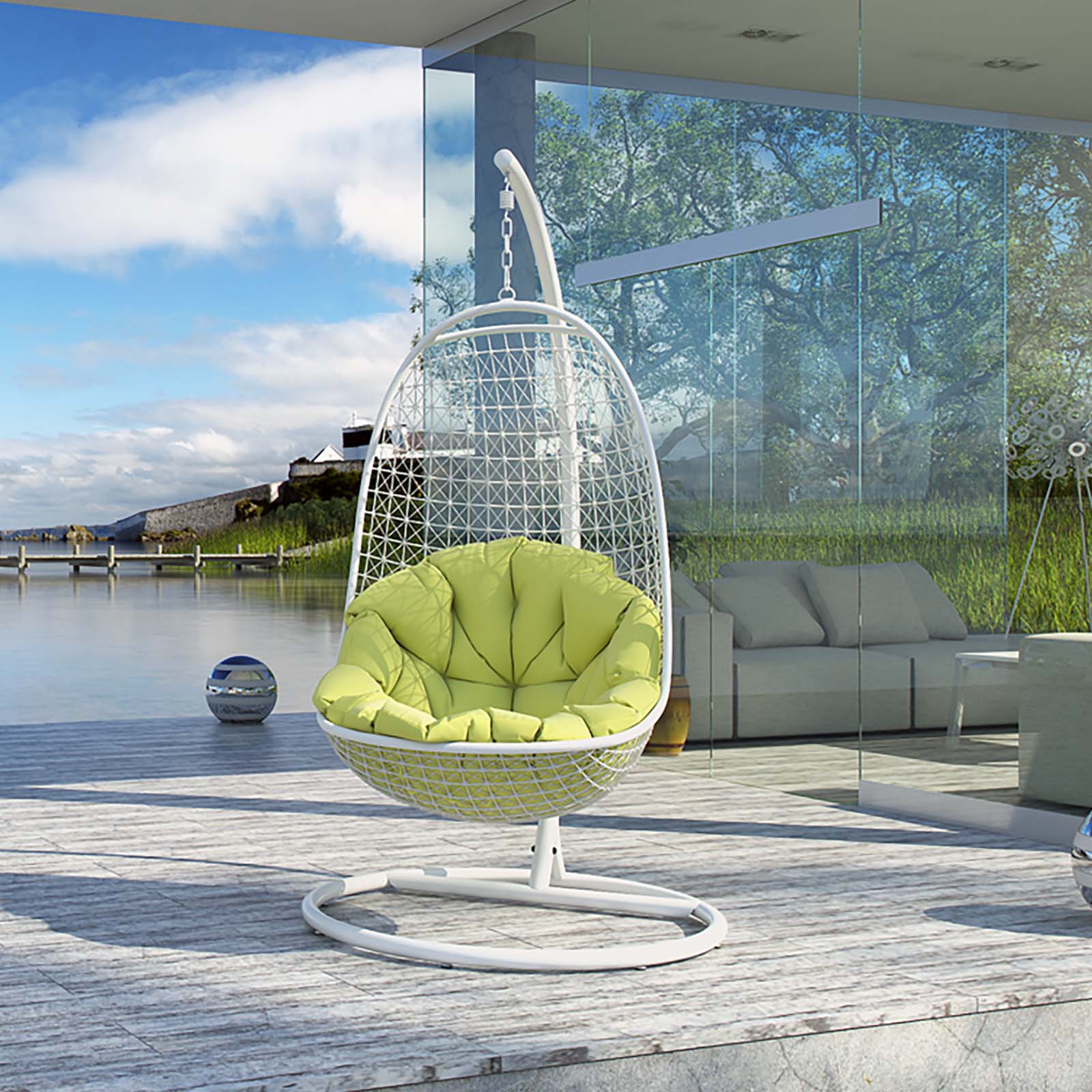 Encounter Swing Outdoor Patio Fabric Lounge Chair-Outdoor Swing Chair-Modway-Wall2Wall Furnishings