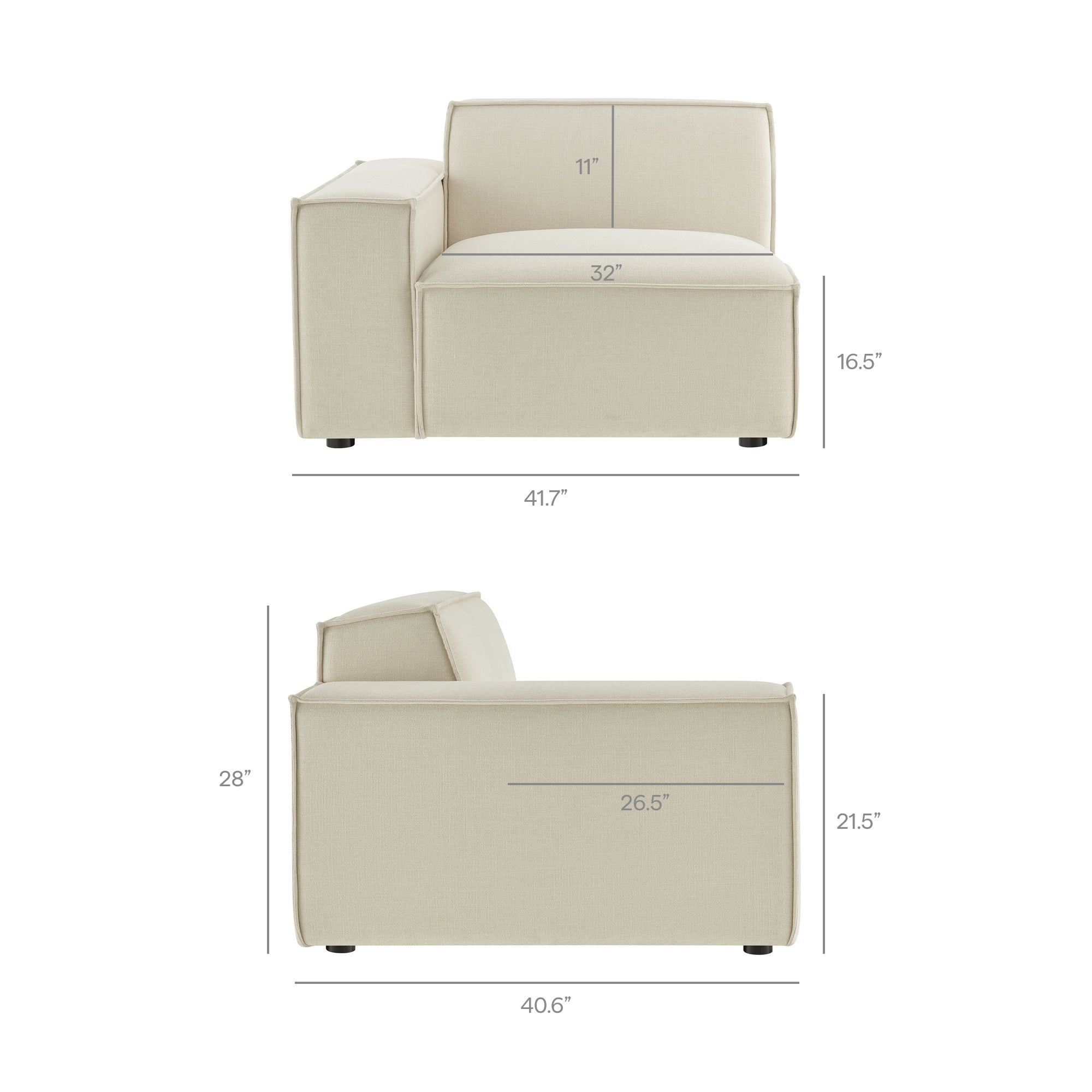 Restore Performance Fabric Upholstered Left-Facing Modular Lounge Chair