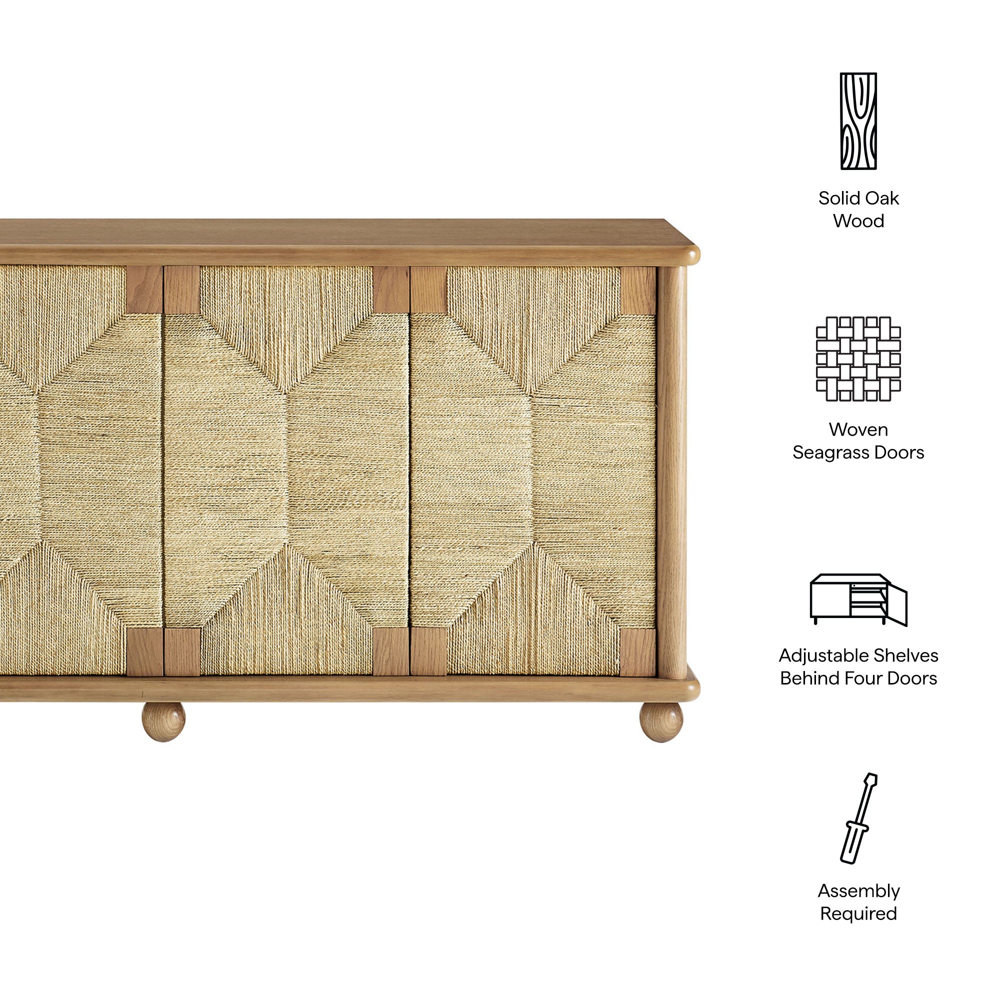 Marola 71 Inch Oak Wood Seagrass Sideboard
