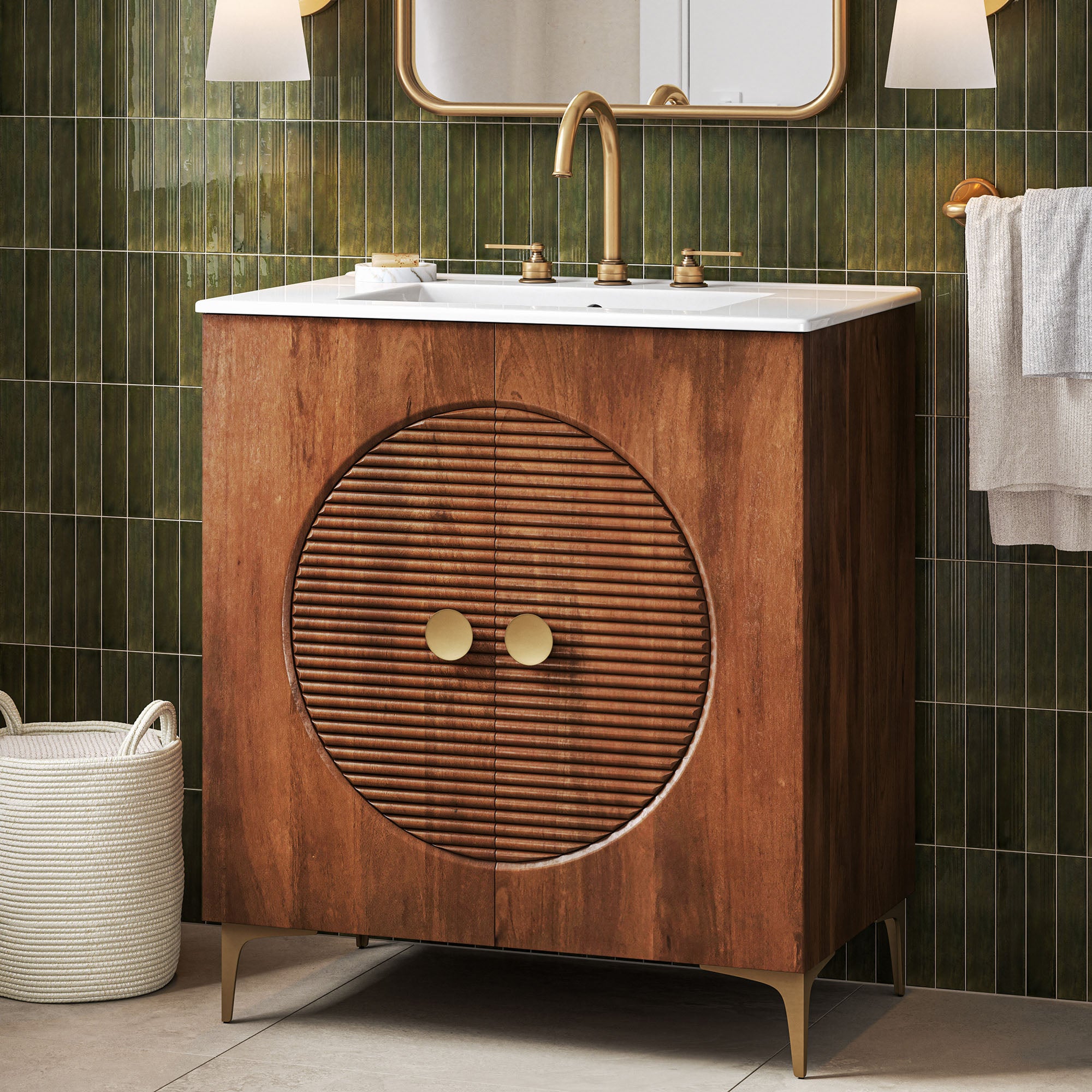 Vernon 30" Fluted Wood Vanity Cabinet With Sink