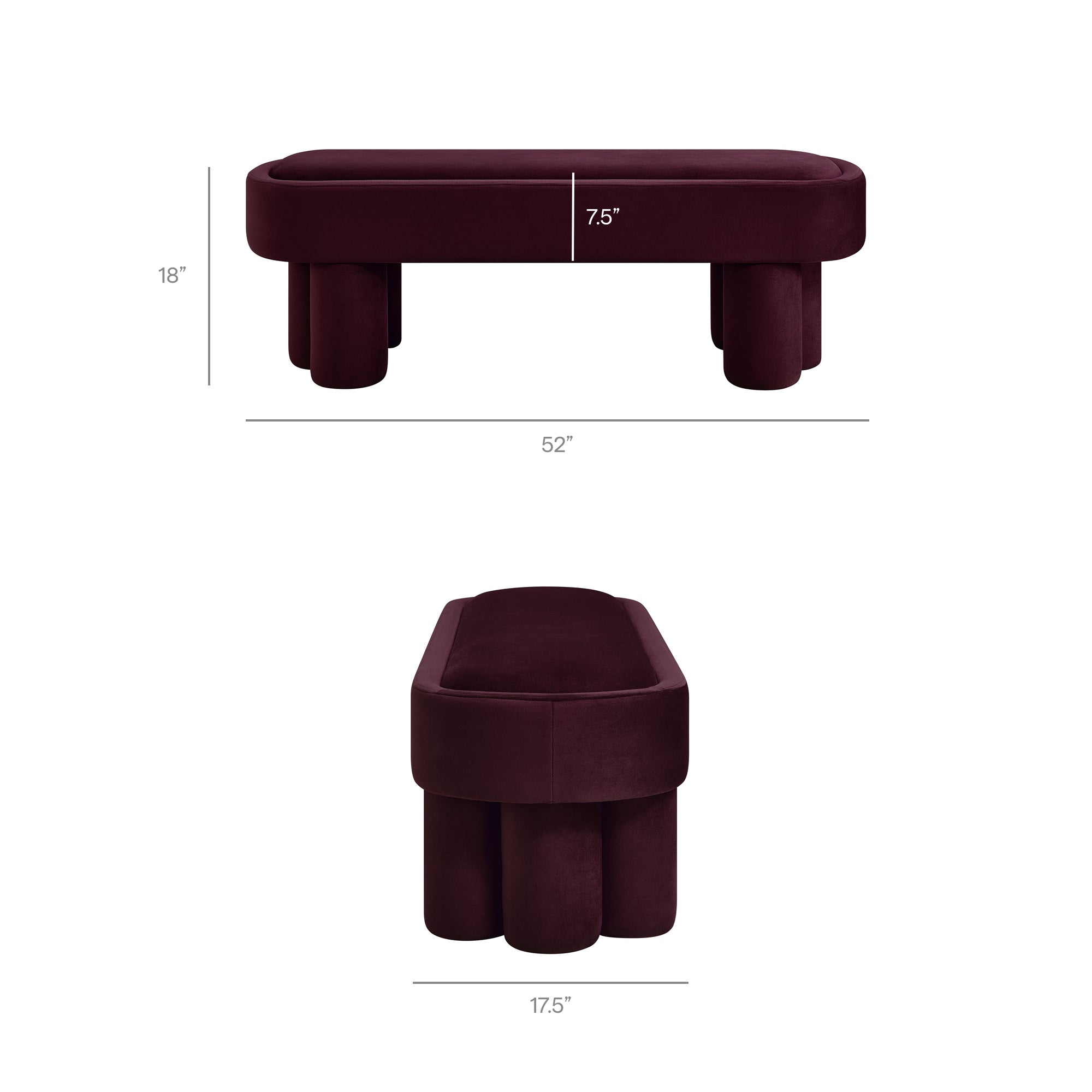 Mossi Oval Performance Velvet Accent Bench