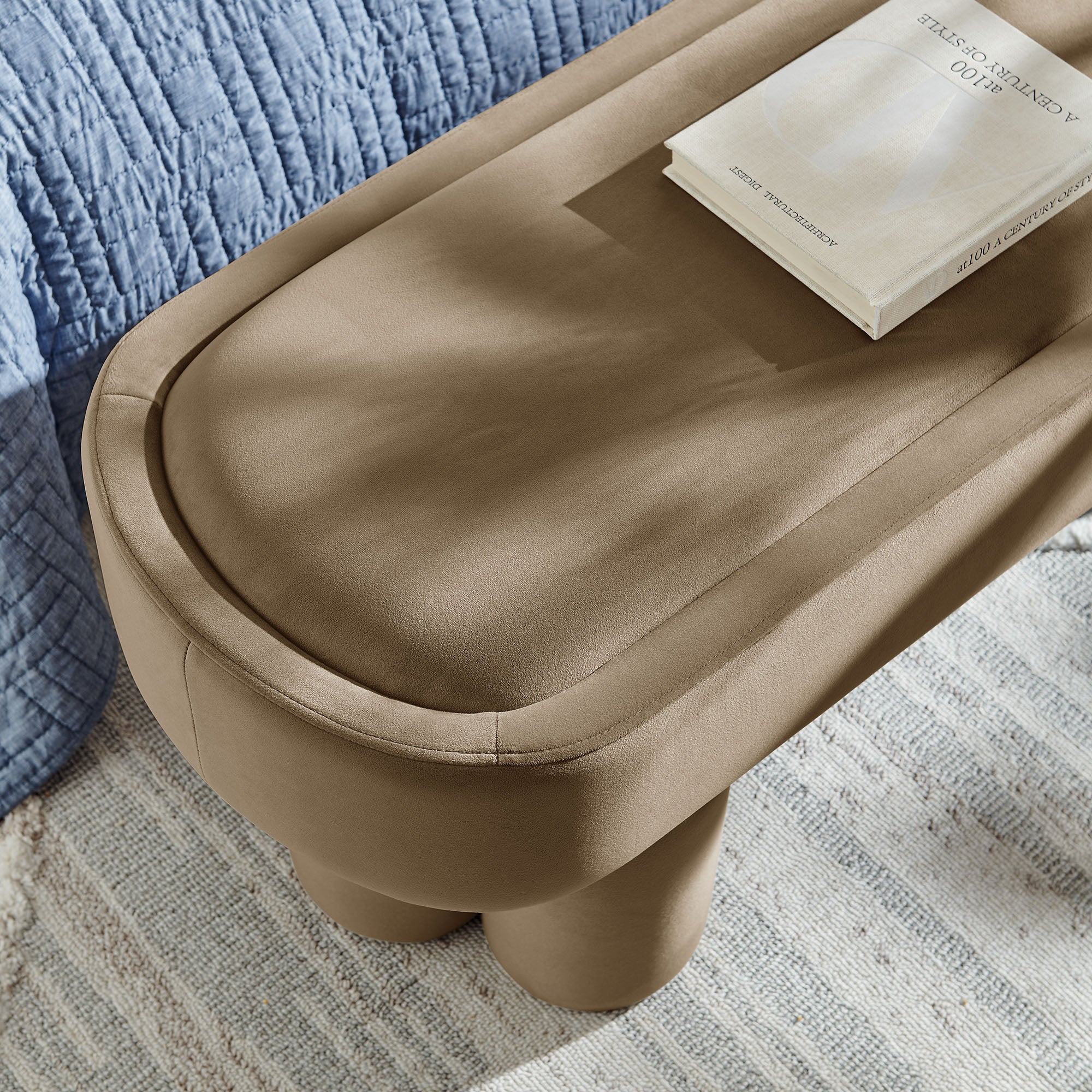 Mossi Oval Performance Velvet Accent Bench