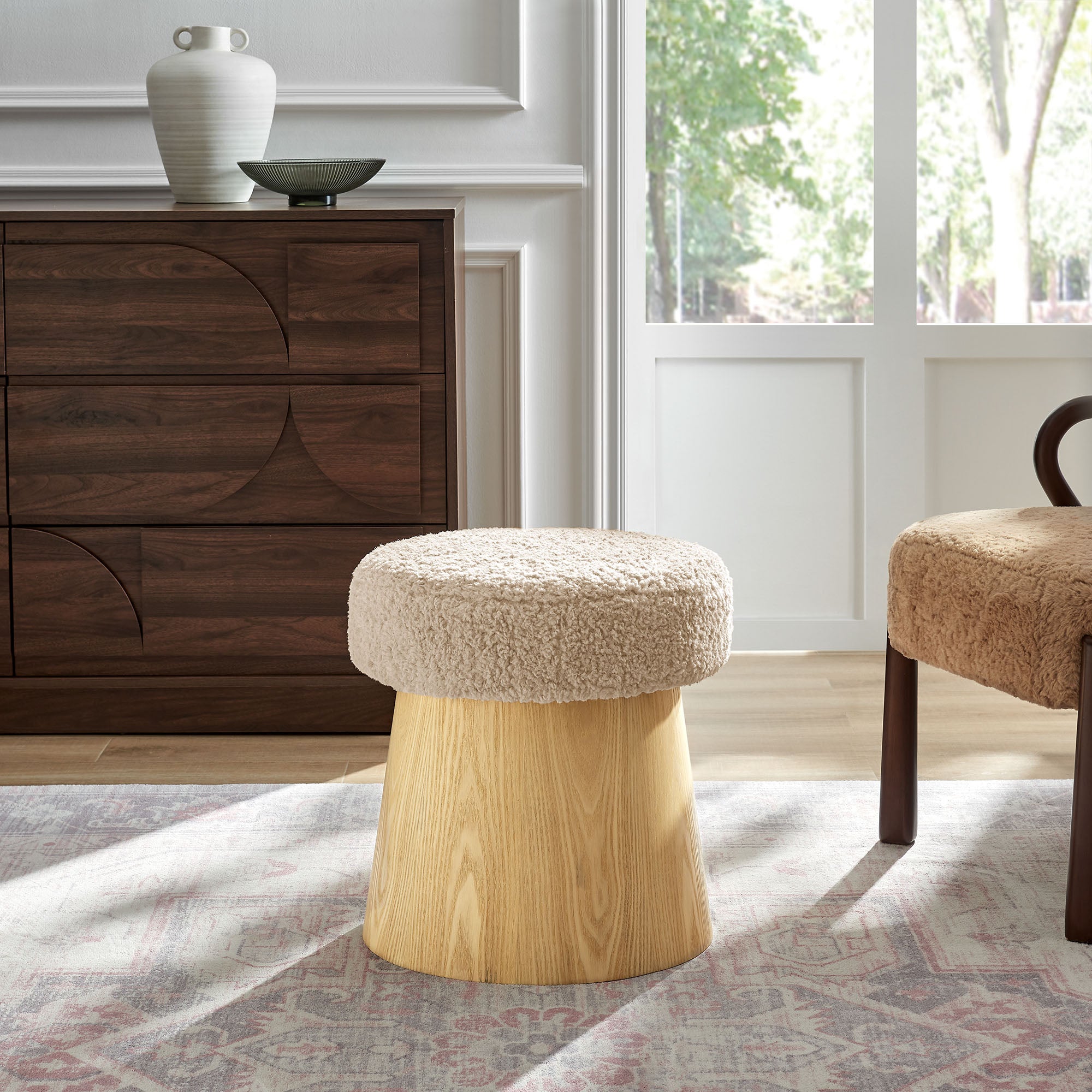 Ketra Round Faux Shearling Ottoman Footstool