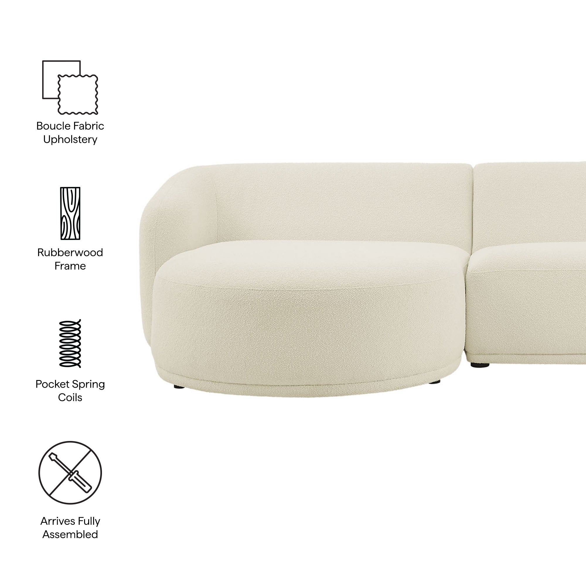 Monica 2 Piece Left Facing Boucle Fabric Modular Sofa with Chaise