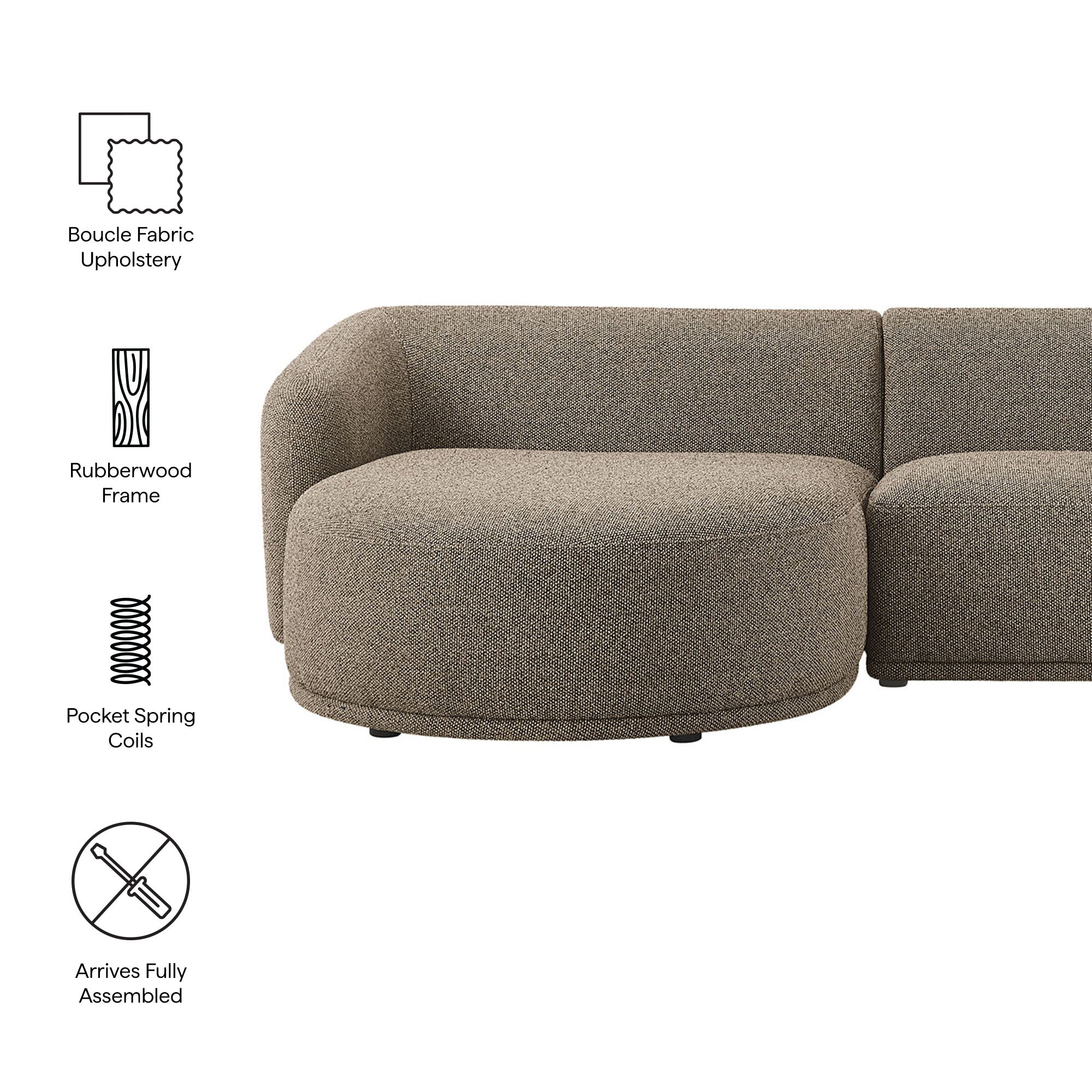 Monica 2 Piece Left Facing Boucle Fabric Modular Sofa with Chaise