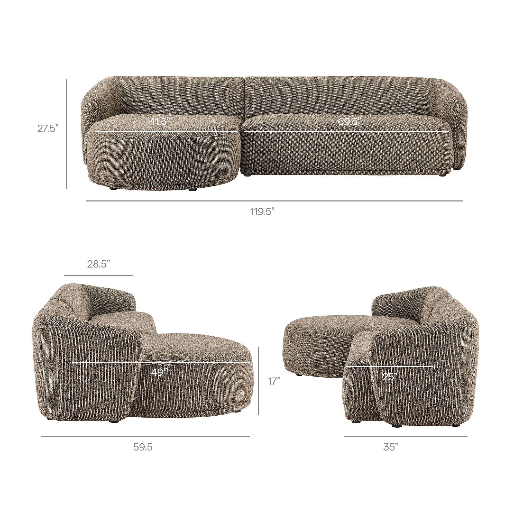 Monica 2 Piece Left Facing Boucle Fabric Modular Sofa with Chaise